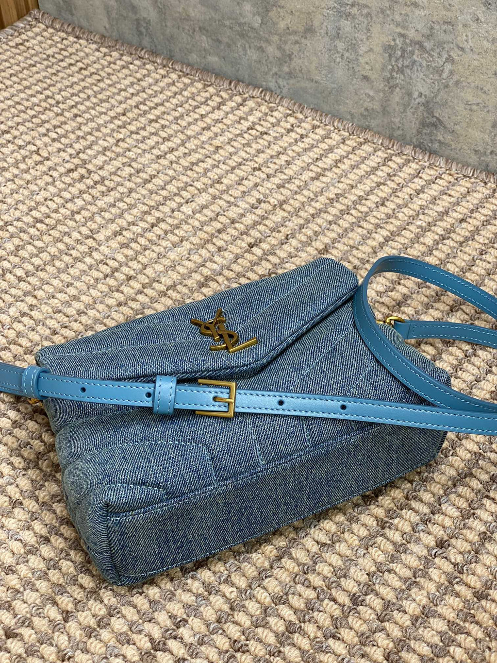 SAINT LAURENT LOULOU MINI BAG 20 IN BLUE DENIM GOLD HARDWARE