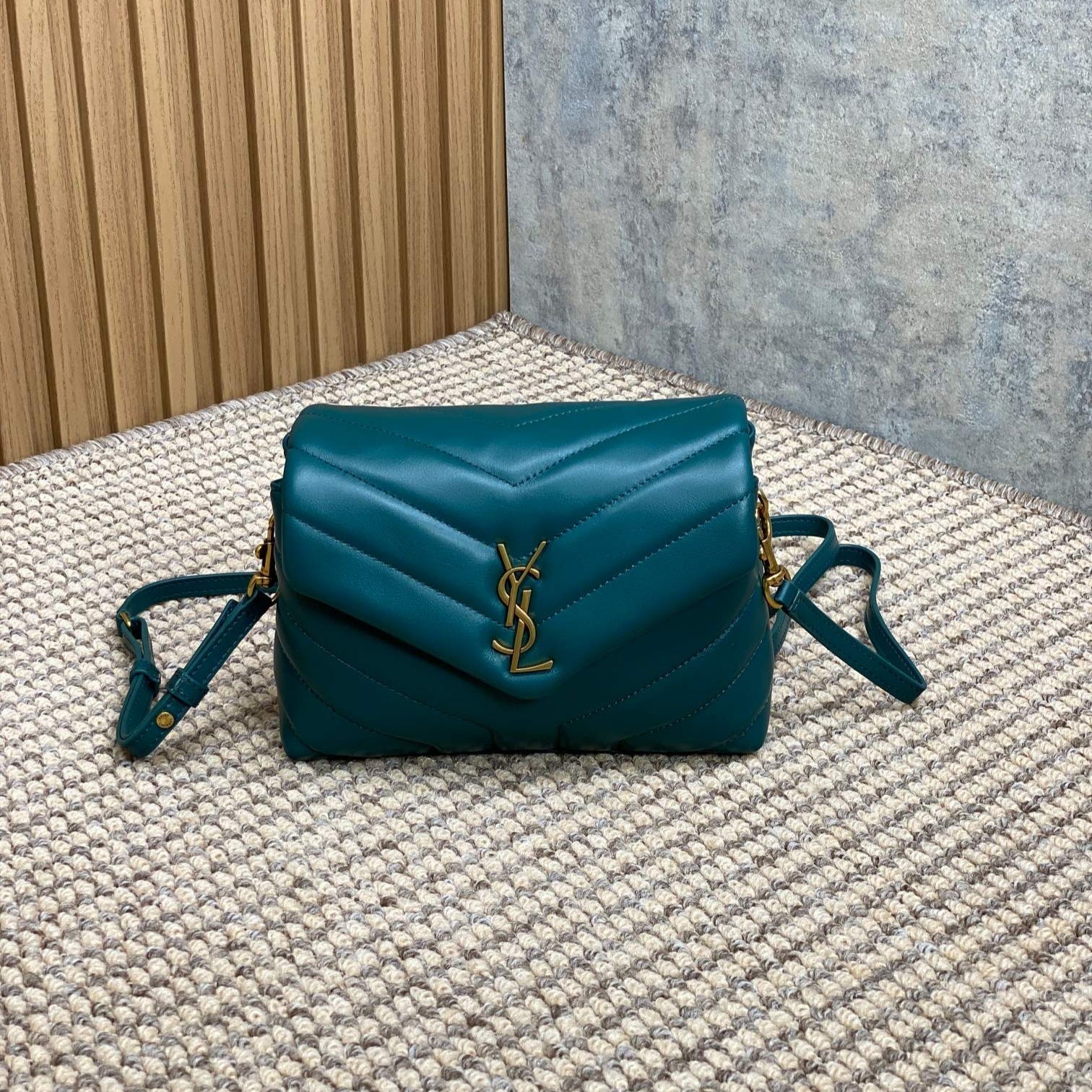 SAINT LAURENT LOULOU MINI BAG 20 IN DARK CYAN LAMBSKIN GOLD HARDWARE