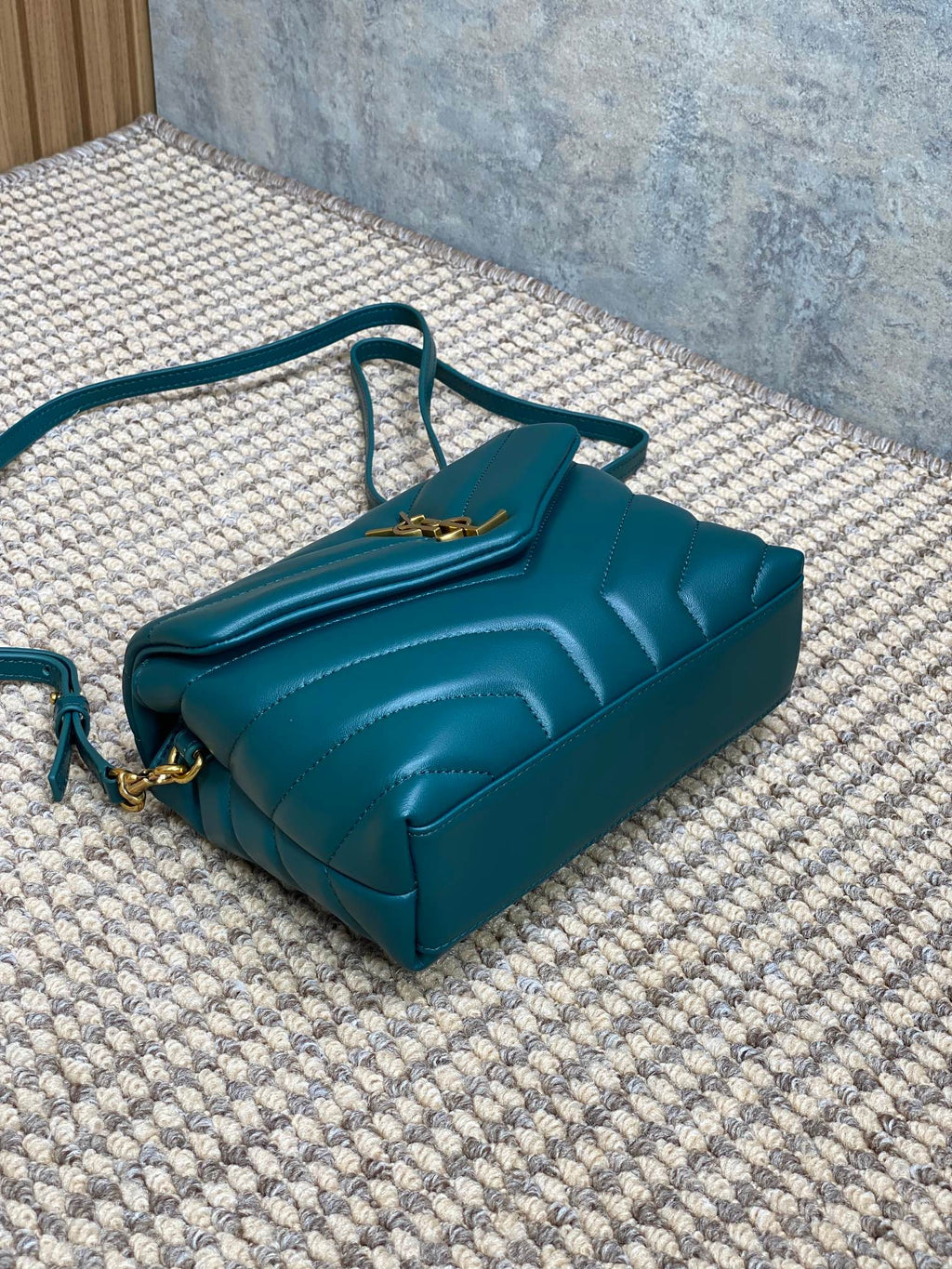 SAINT LAURENT LOULOU MINI BAG 20 IN DARK CYAN LAMBSKIN GOLD HARDWARE