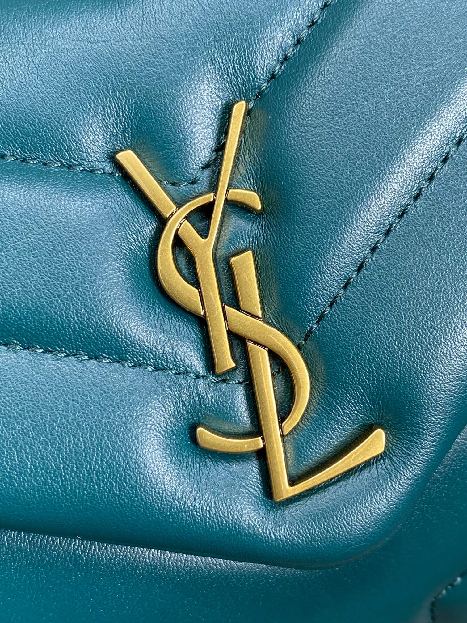 SAINT LAURENT LOULOU MINI BAG 20 IN DARK CYAN LAMBSKIN GOLD HARDWARE