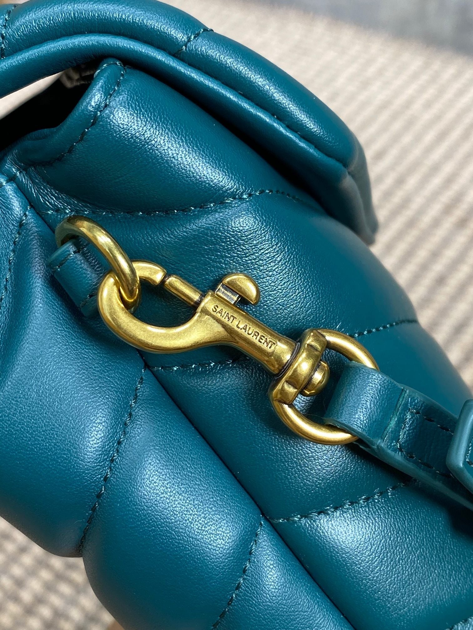 SAINT LAURENT LOULOU MINI BAG 20 IN DARK CYAN LAMBSKIN GOLD HARDWARE