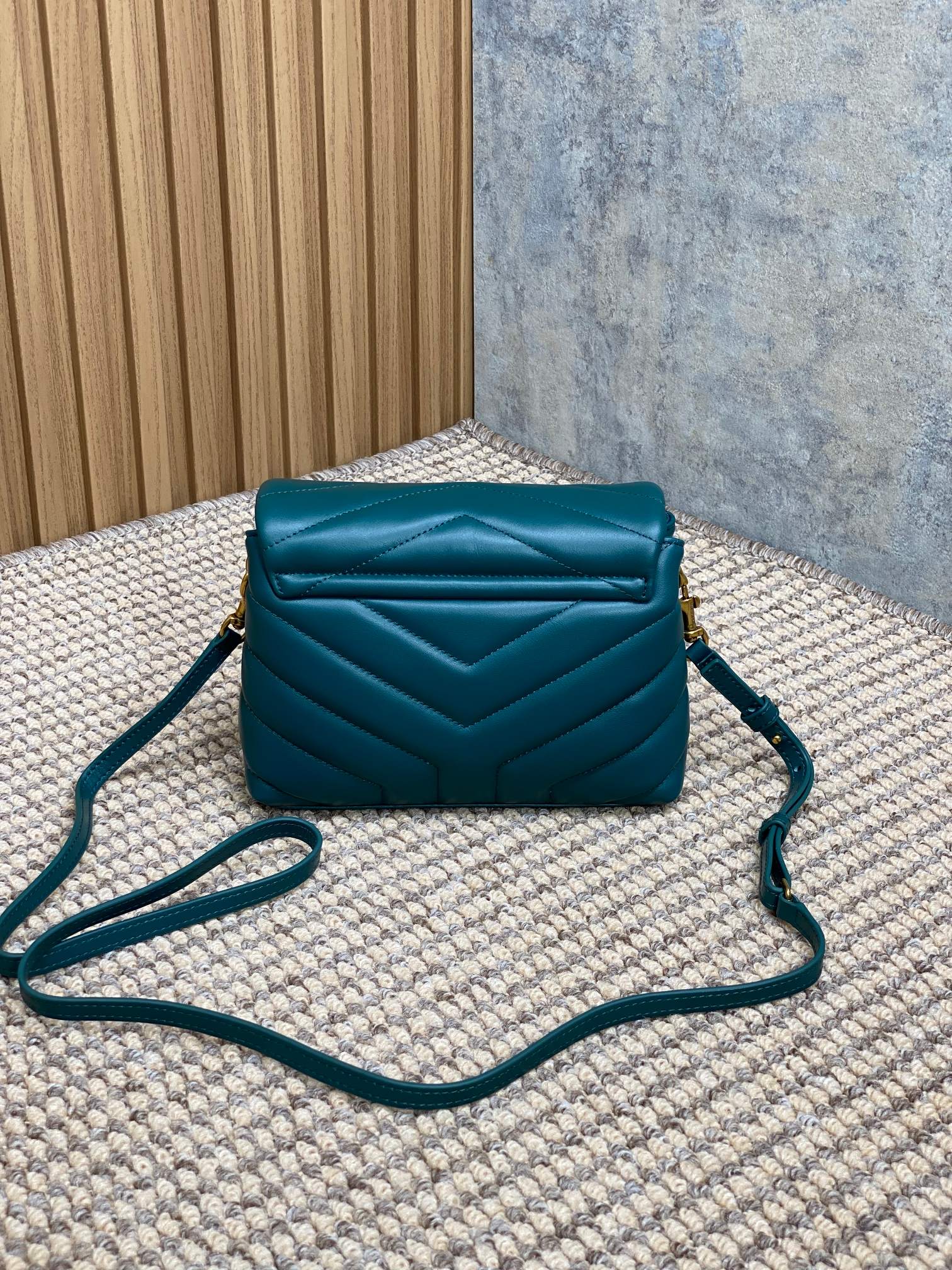 SAINT LAURENT LOULOU MINI BAG 20 IN DARK CYAN LAMBSKIN GOLD HARDWARE