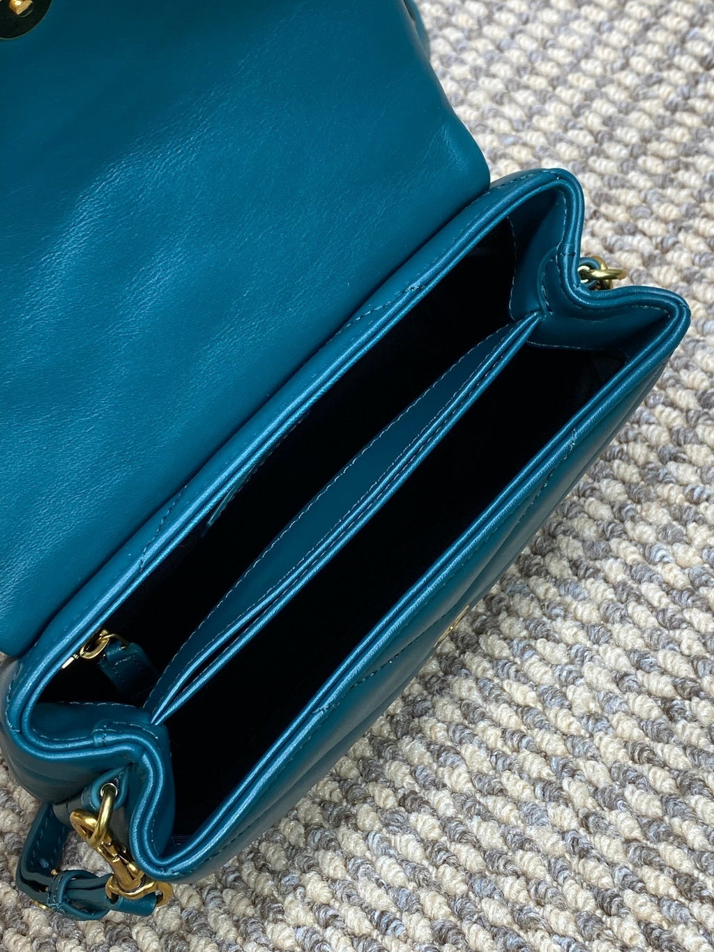 SAINT LAURENT LOULOU MINI BAG 20 IN DARK CYAN LAMBSKIN GOLD HARDWARE