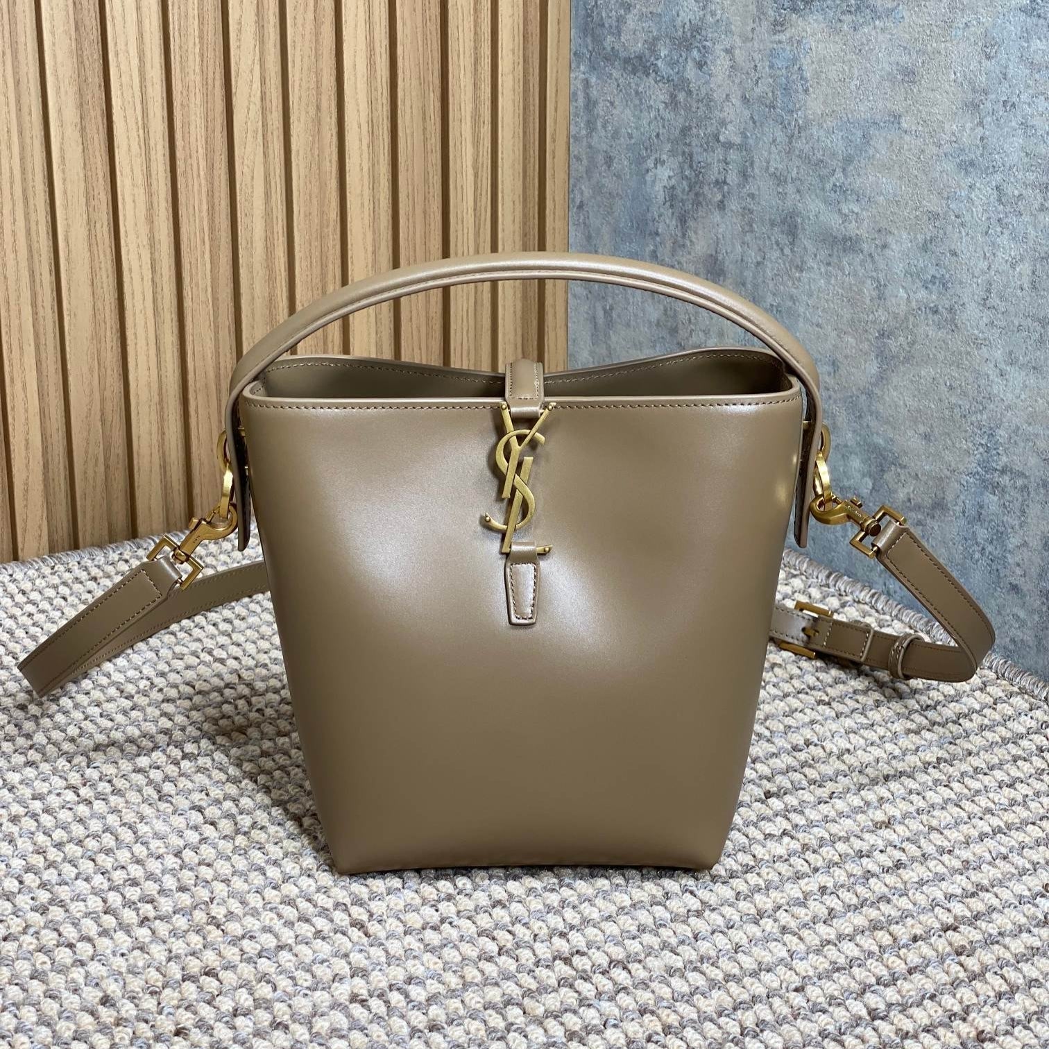 SAINT LAURENT LE 37 SMALL BUCKET BAG 20 IN CEDAR BROWN CALFSKIN GOLD HARDWARE