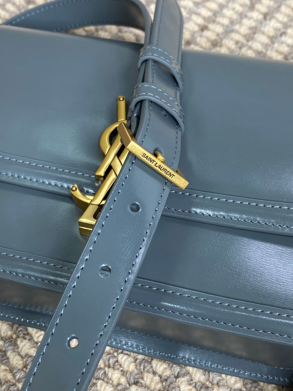SAINT LAURENT SOLFERINO SMALL SATCHEL 23 IN DARK GREY CALFSKIN GOLD HARDWARE