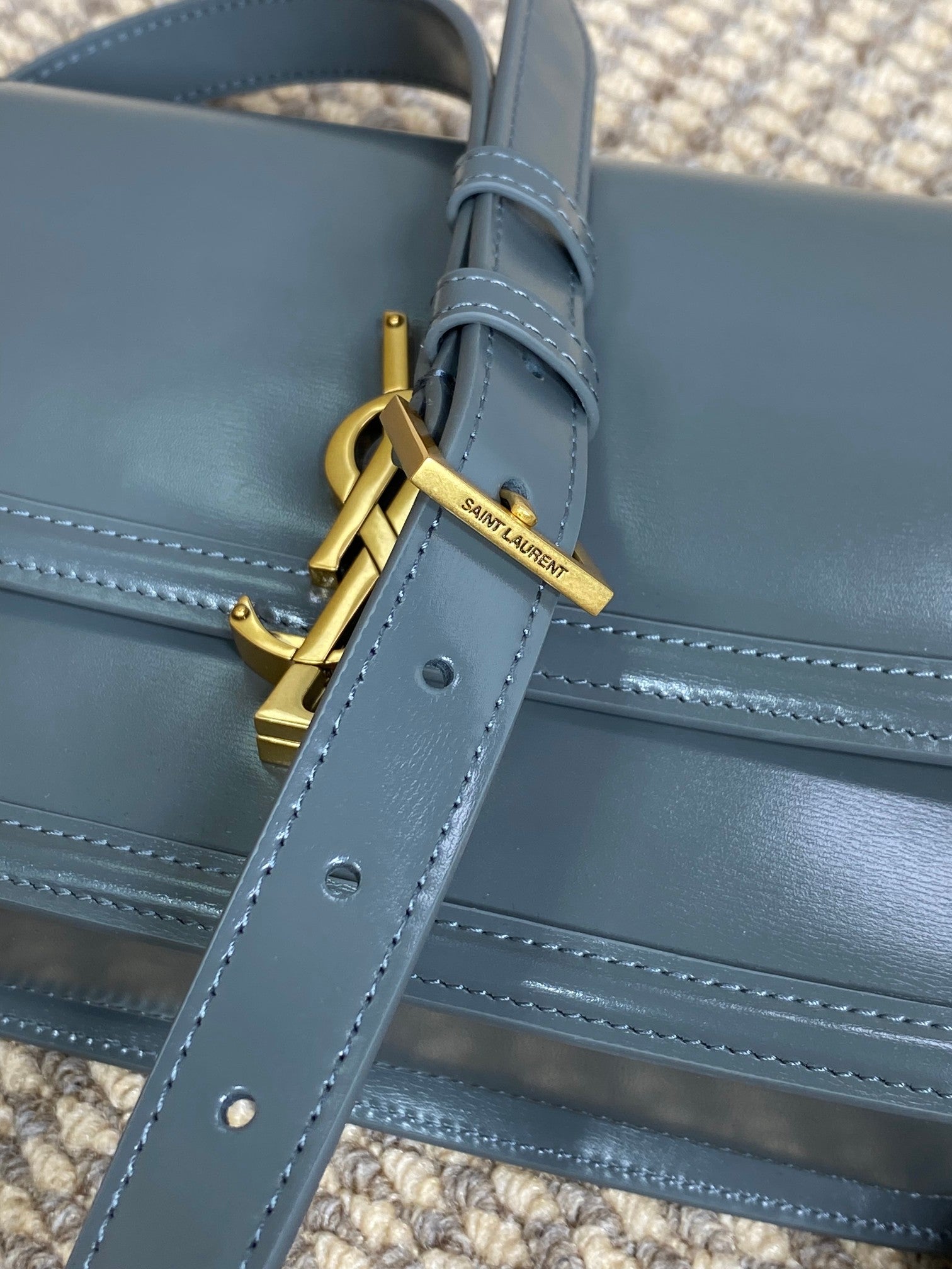 SAINT LAURENT SOLFERINO SMALL SATCHEL 23 IN DARK GREY CALFSKIN GOLD HARDWARE
