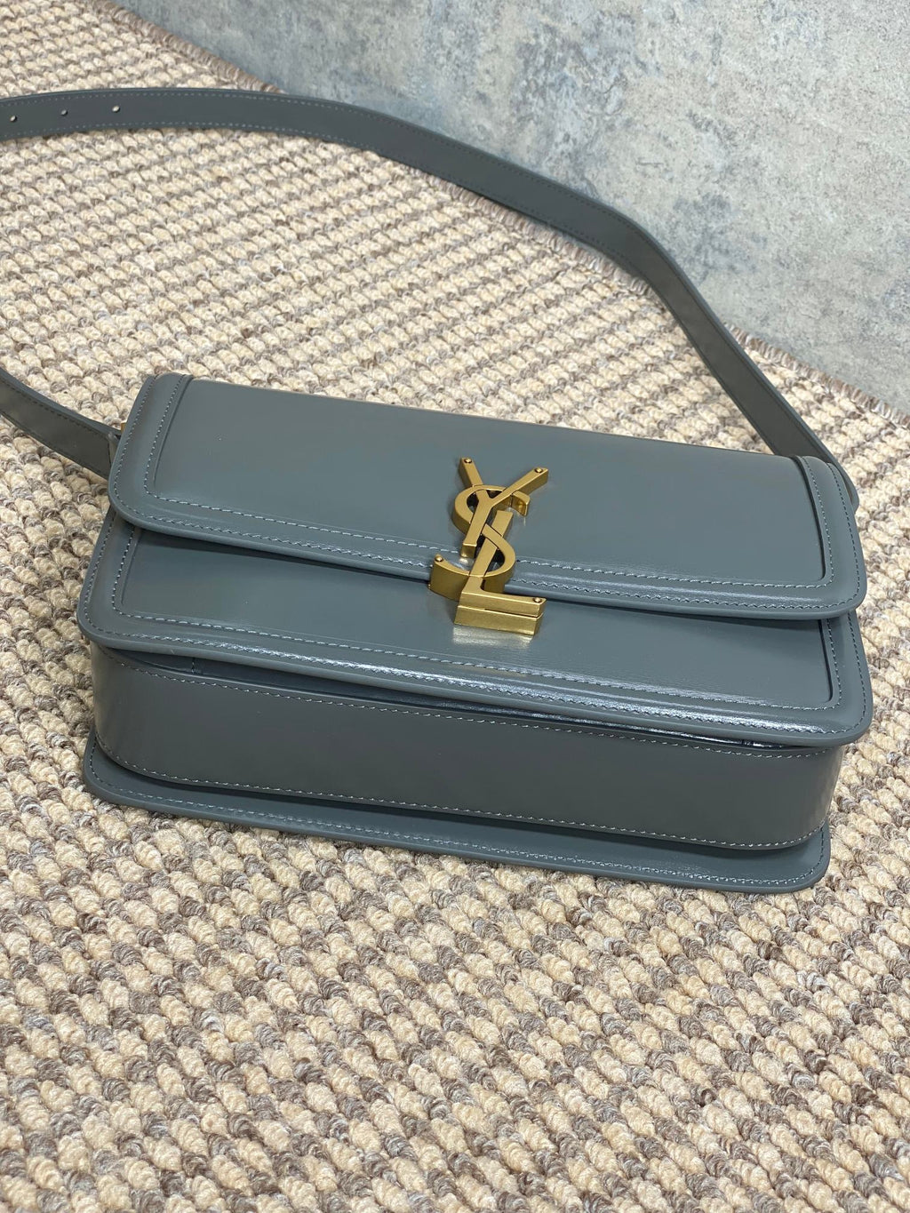 SAINT LAURENT SOLFERINO SMALL SATCHEL 23 IN DARK GREY CALFSKIN GOLD HARDWARE