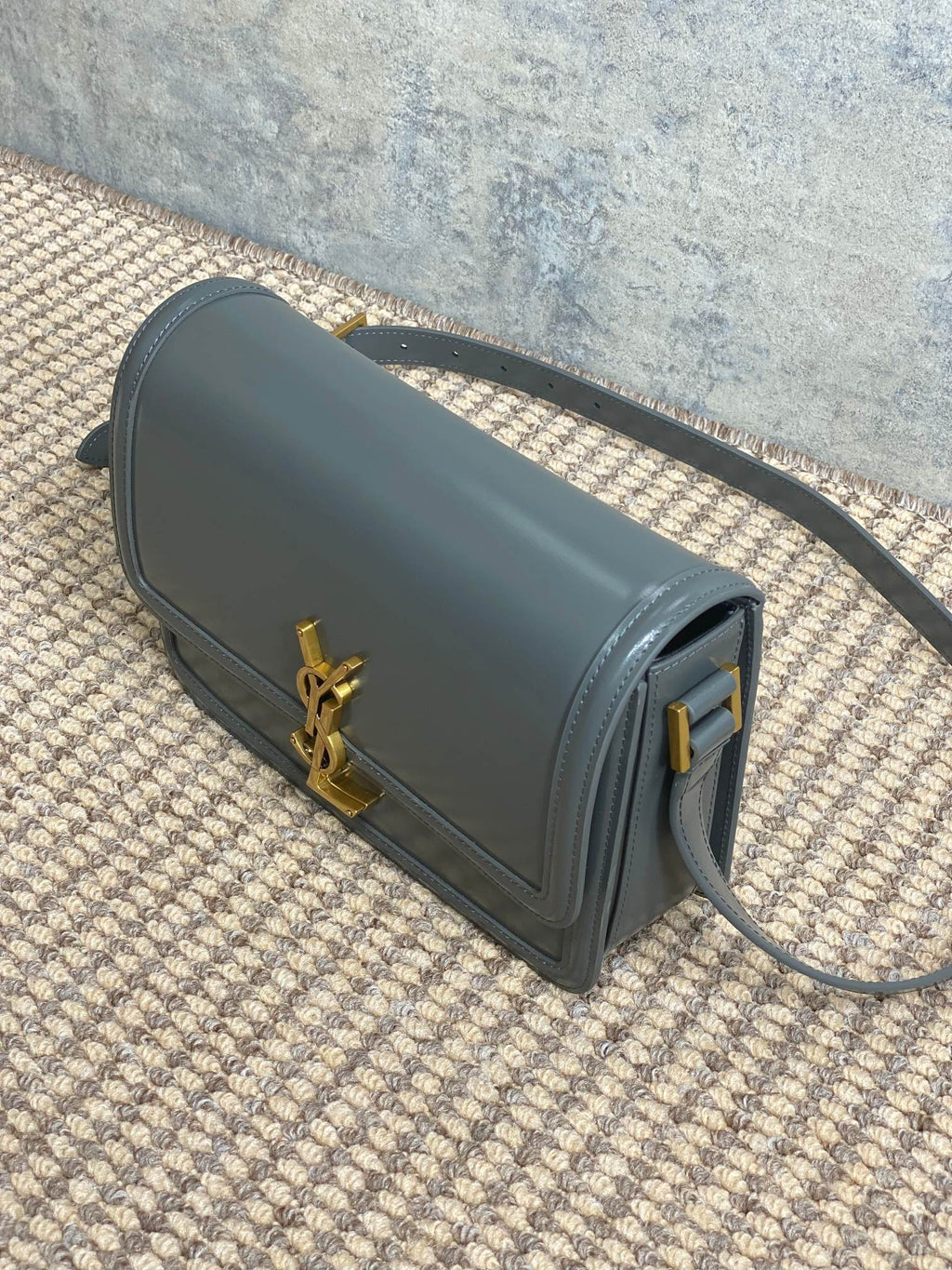 SAINT LAURENT SOLFERINO SMALL SATCHEL 23 IN DARK GREY CALFSKIN GOLD HARDWARE