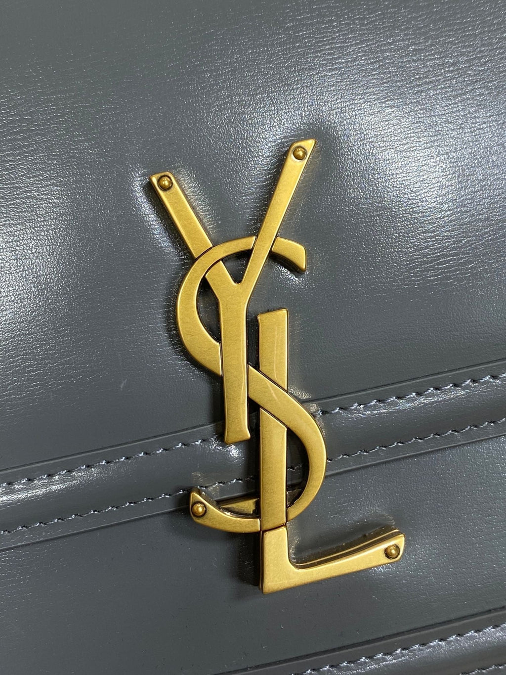SAINT LAURENT SOLFERINO SMALL SATCHEL 23 IN DARK GREY CALFSKIN GOLD HARDWARE