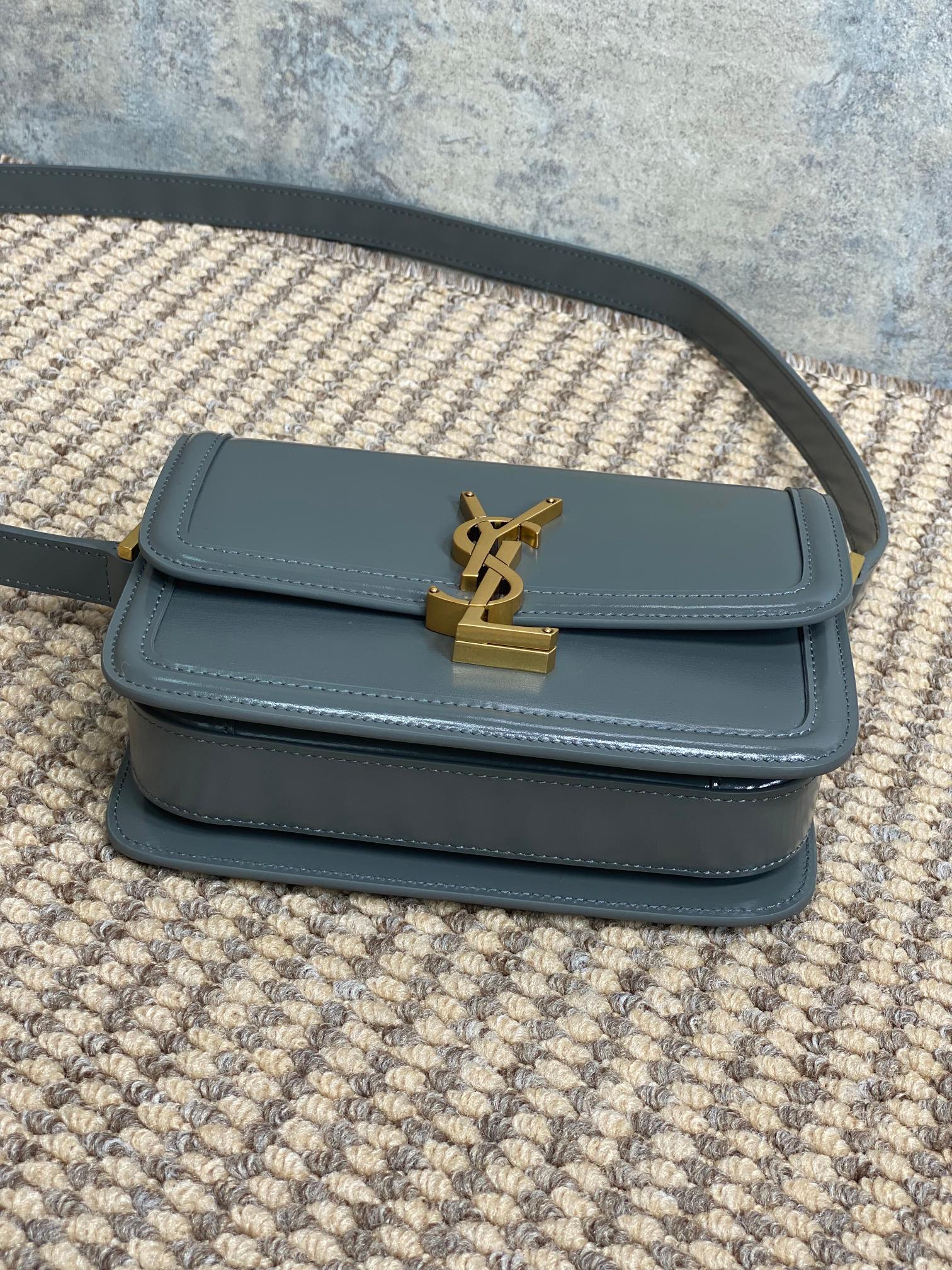 SAINT LAURENT SOLFERINO SMALL SATCHEL 19 IN DARK GREY CALFSKIN GOLD HARDWARE