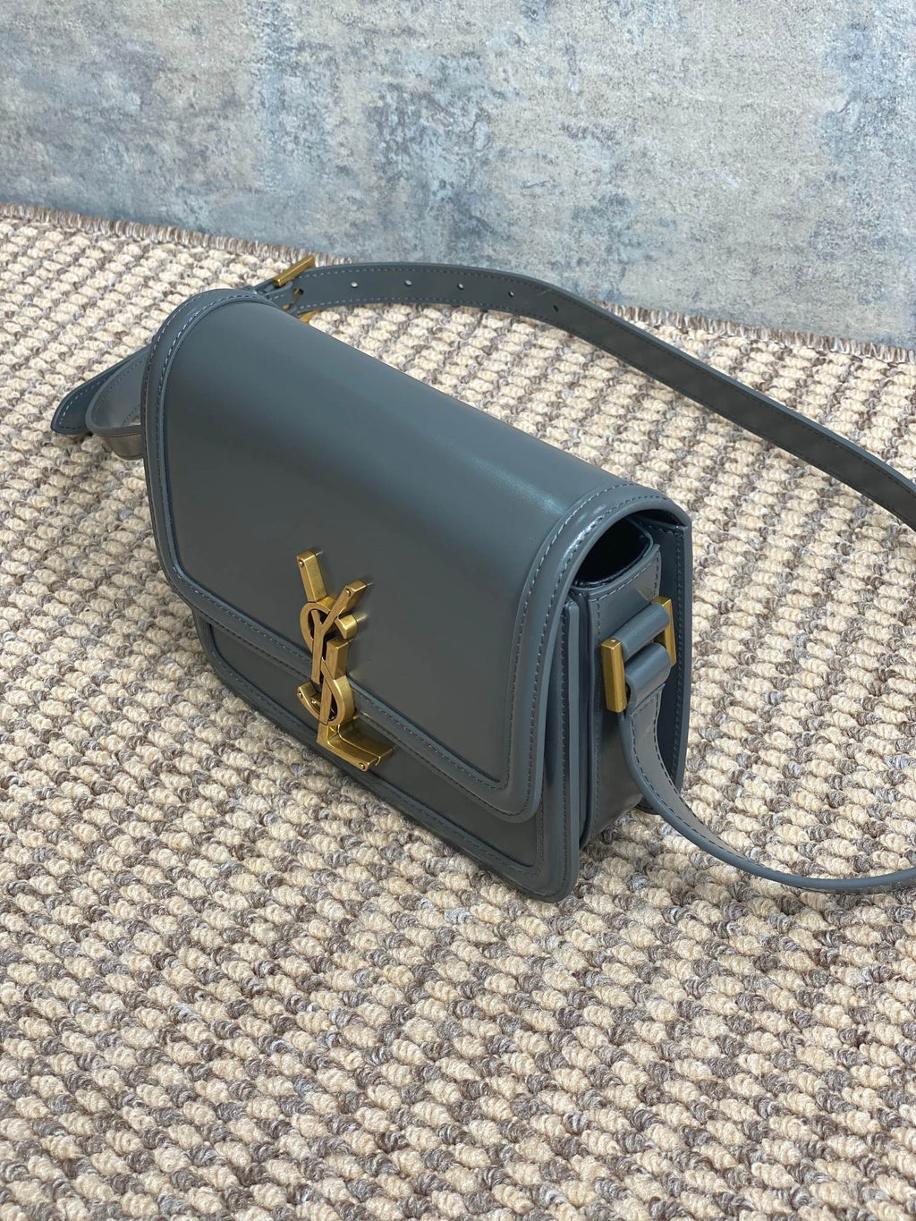 SAINT LAURENT SOLFERINO SMALL SATCHEL 19 IN DARK GREY CALFSKIN GOLD HARDWARE