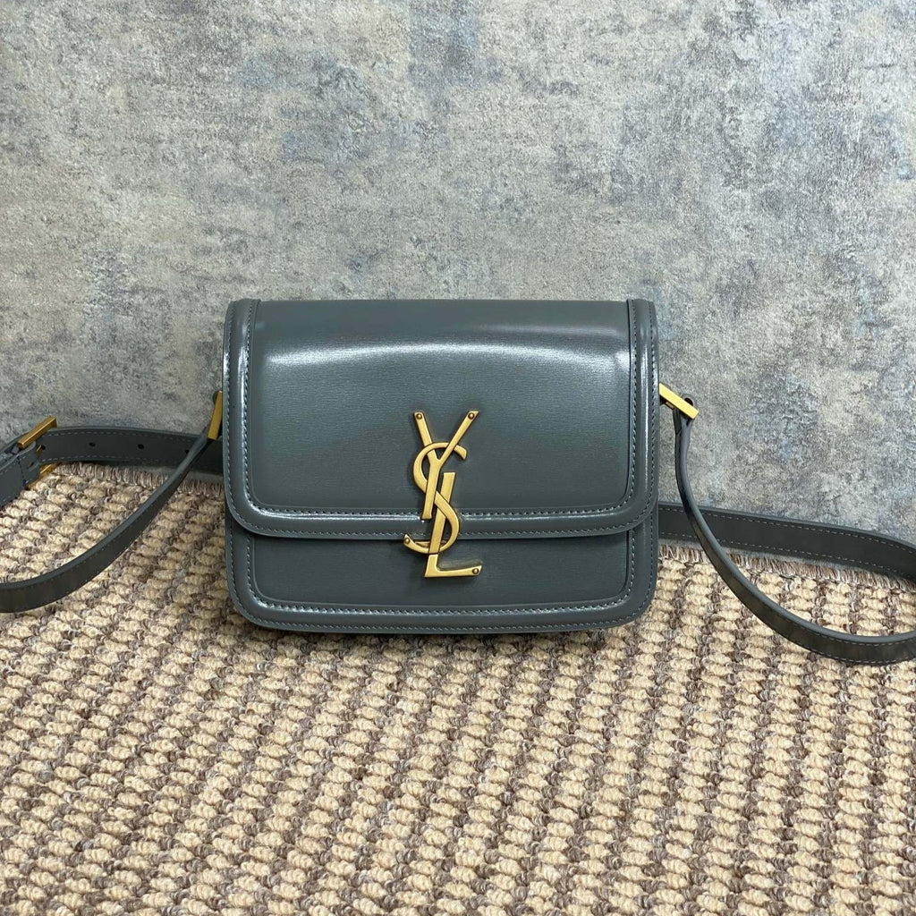 SAINT LAURENT SOLFERINO SMALL SATCHEL 19 IN DARK GREY CALFSKIN GOLD HARDWARE