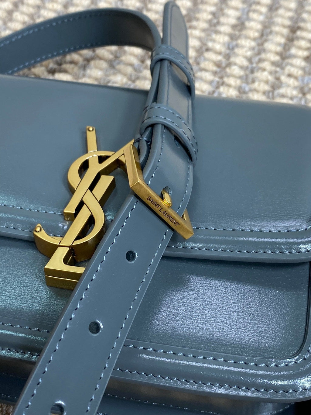 SAINT LAURENT SOLFERINO SMALL SATCHEL 19 IN DARK GREY CALFSKIN GOLD HARDWARE