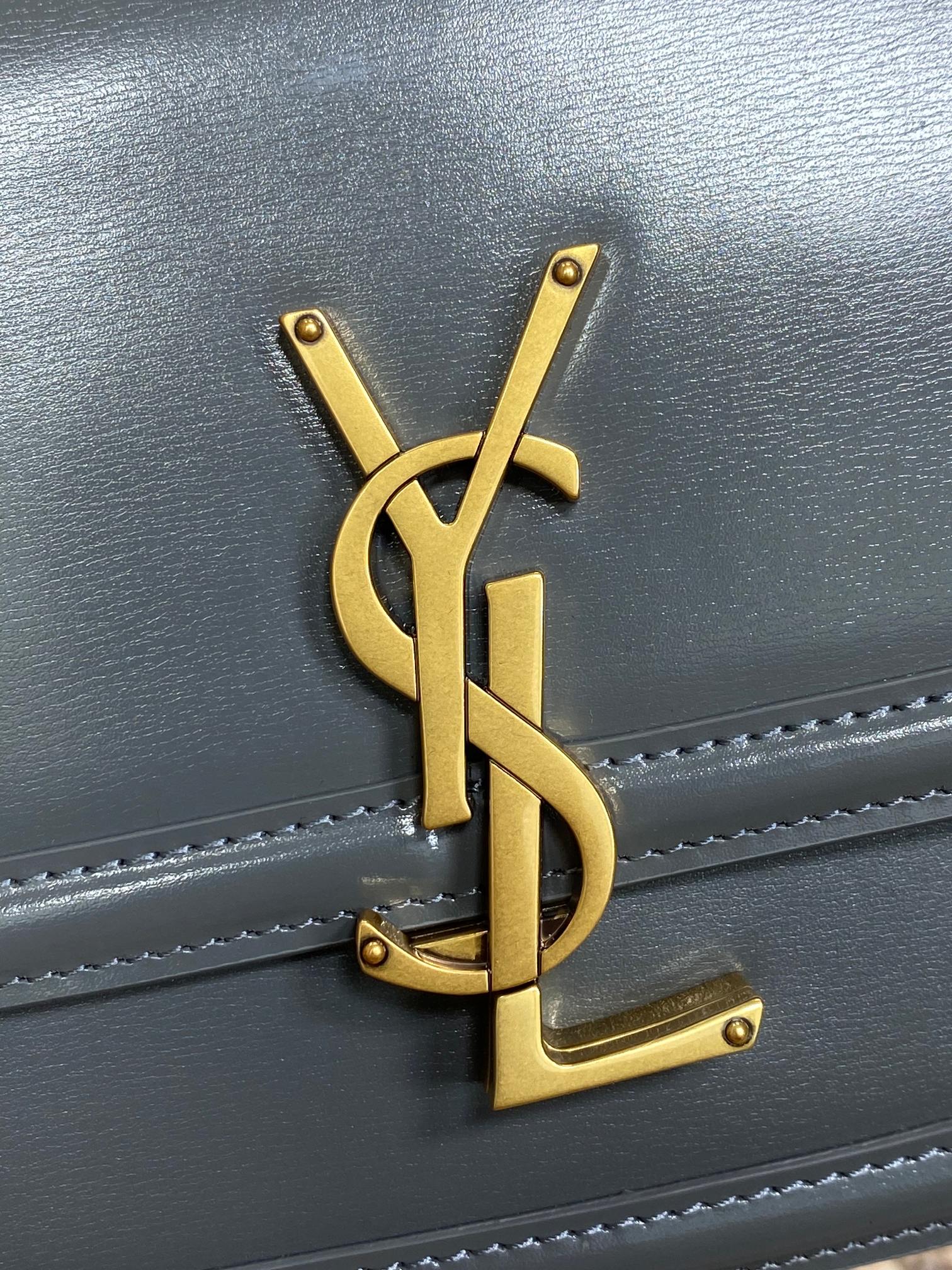 SAINT LAURENT SOLFERINO SMALL SATCHEL 19 IN DARK GREY CALFSKIN GOLD HARDWARE