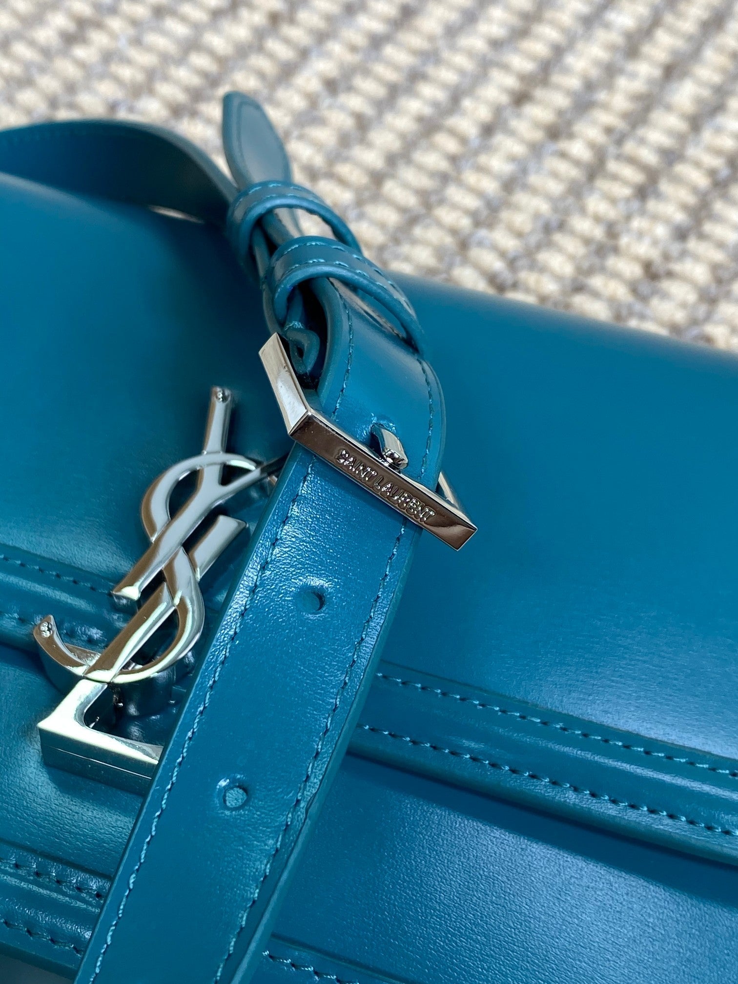 SAINT LAURENT SOLFERINO SMALL SATCHEL 23 IN CERULEAN BLUE CALFSKIN GOLD HARDWARE