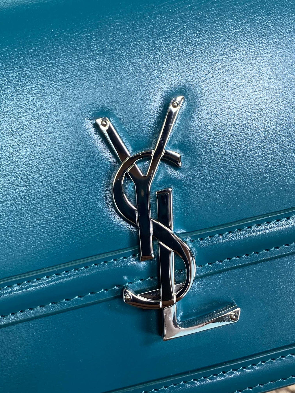 SAINT LAURENT SOLFERINO SMALL SATCHEL 23 IN CERULEAN BLUE CALFSKIN GOLD HARDWARE