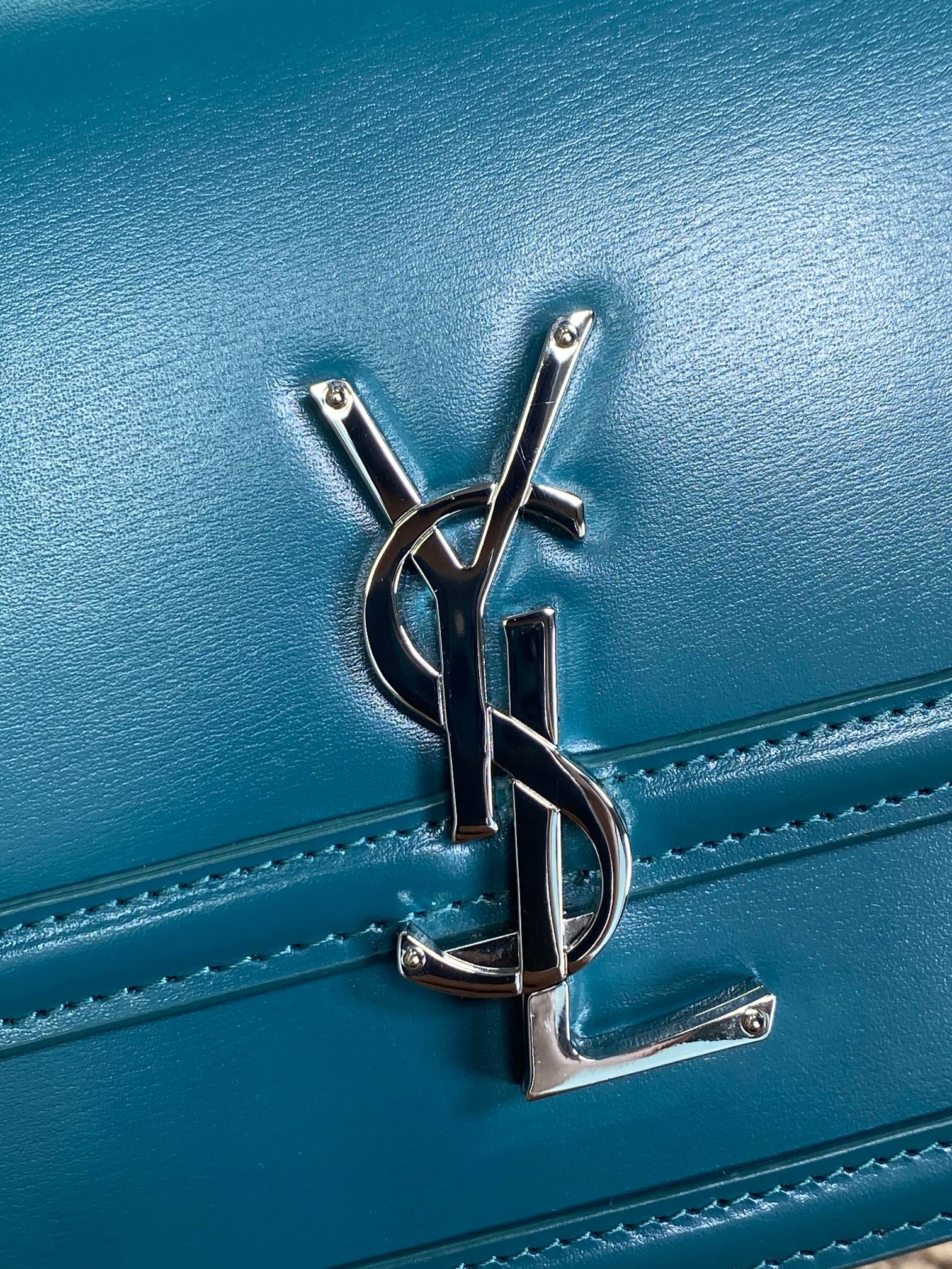 SAINT LAURENT SOLFERINO SMALL SATCHEL 23 IN CERULEAN BLUE CALFSKIN GOLD HARDWARE