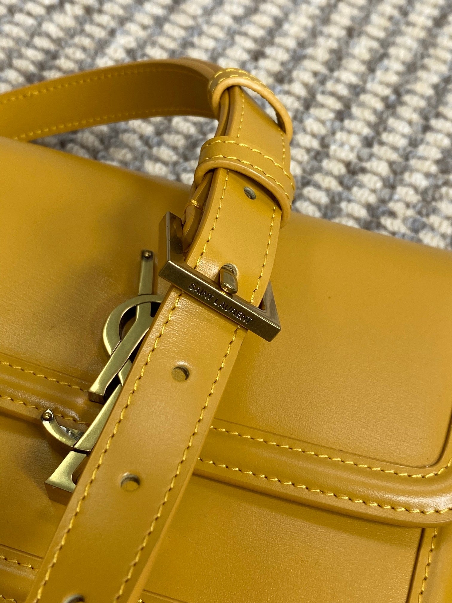 SAINT LAURENT SOLFERINO SMALL SATCHEL 19 IN SAFFRON YELLOW CALFSKIN GOLD HARDWARE