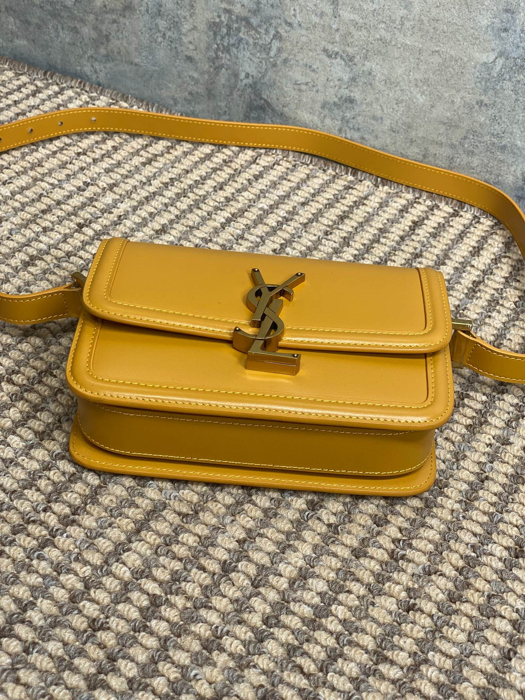 SAINT LAURENT SOLFERINO SMALL SATCHEL 19 IN SAFFRON YELLOW CALFSKIN GOLD HARDWARE