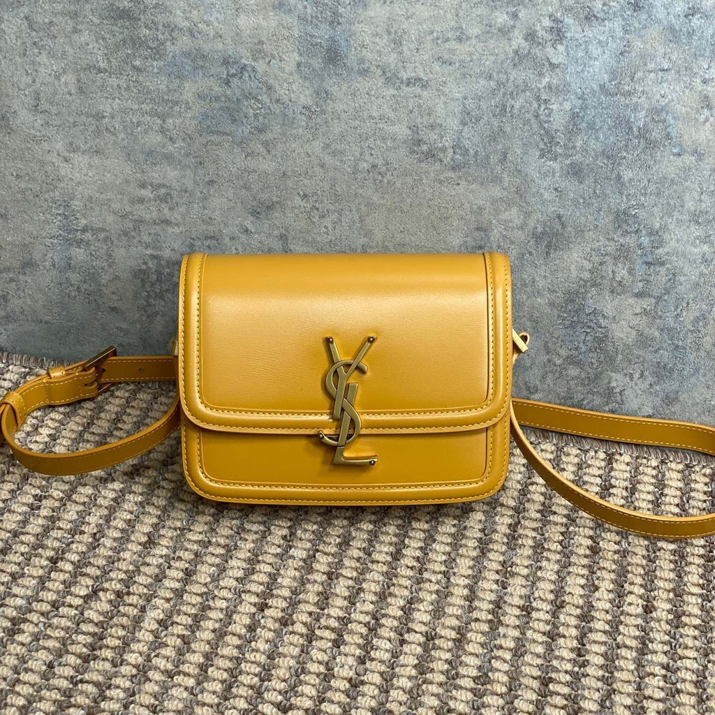 SAINT LAURENT SOLFERINO SMALL SATCHEL 19 IN SAFFRON YELLOW CALFSKIN GOLD HARDWARE