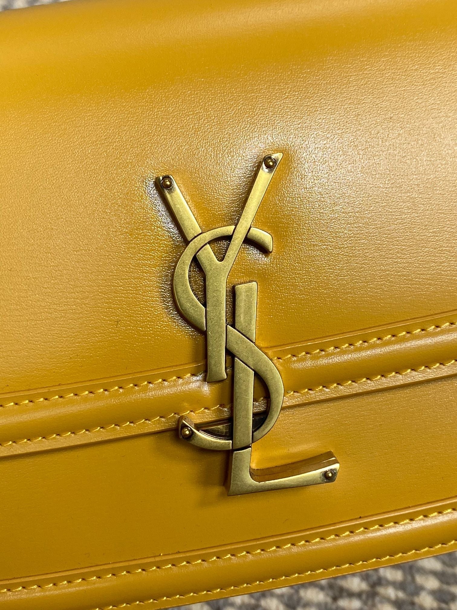 SAINT LAURENT SOLFERINO SMALL SATCHEL 19 IN SAFFRON YELLOW CALFSKIN GOLD HARDWARE