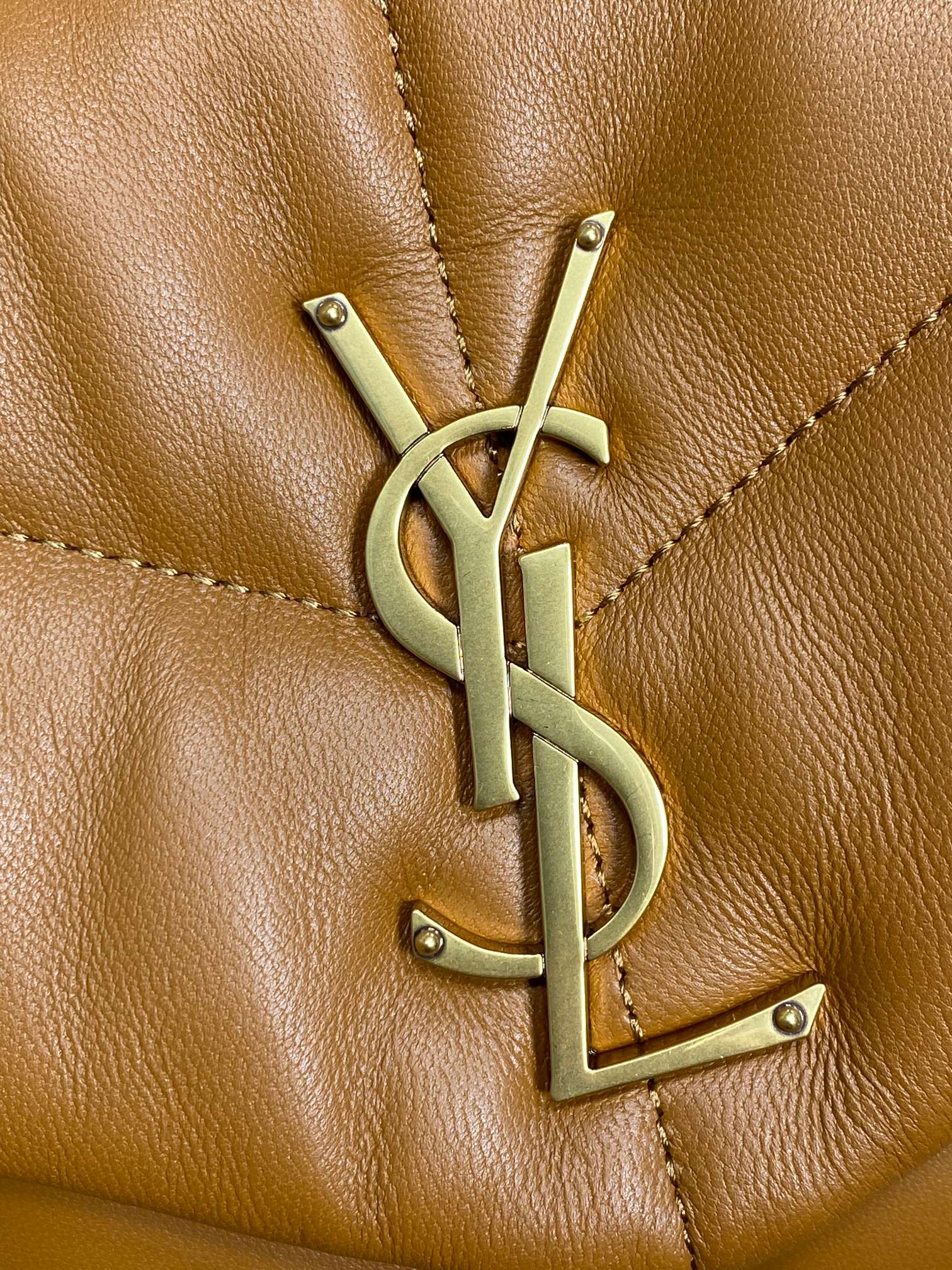 SAINT LAURENT PUFFER SMALL 29 IN BRONZE BROWN LAMBSKIN GOLD HARDWARE