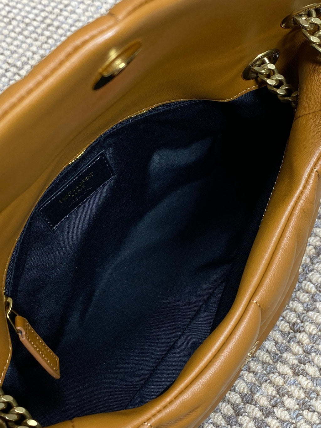 SAINT LAURENT PUFFER SMALL 29 IN BRONZE BROWN LAMBSKIN GOLD HARDWARE