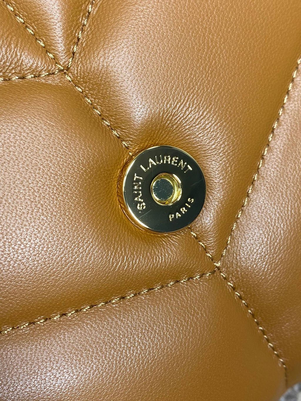 SAINT LAURENT PUFFER SMALL 29 IN BRONZE BROWN LAMBSKIN GOLD HARDWARE