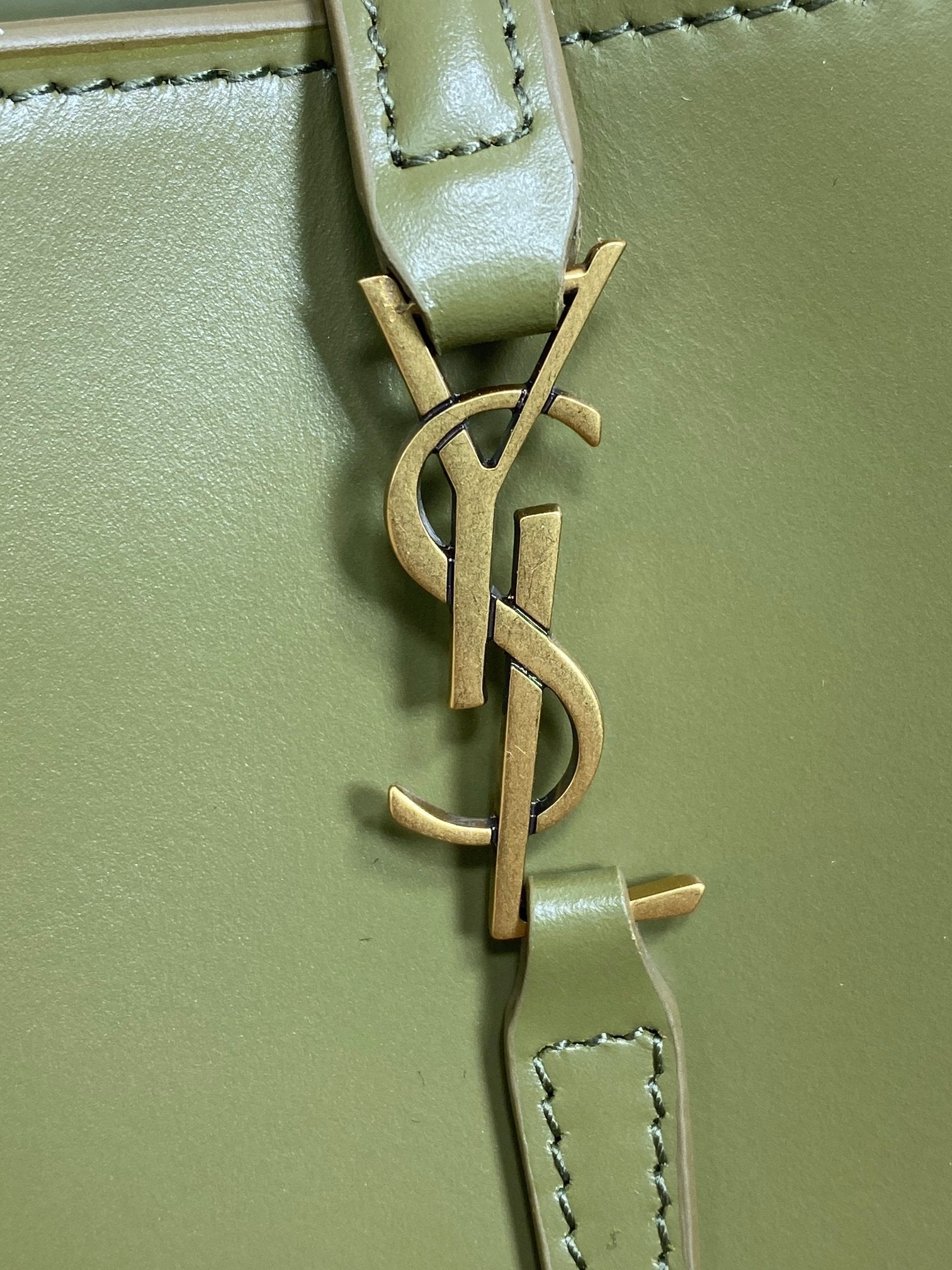 SAINT LAURENT LE 37 MINI BUCKET BAG 15 IN AVOCADO GREEN CALFSKIN GOLD HARDWARE