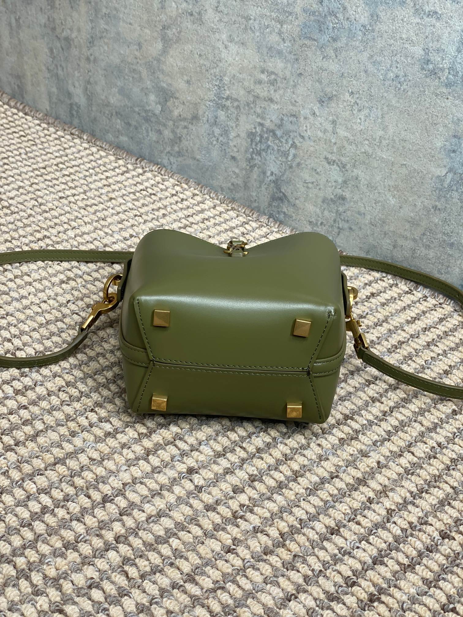 SAINT LAURENT LE 37 MINI BUCKET BAG 15 IN AVOCADO GREEN CALFSKIN GOLD HARDWARE