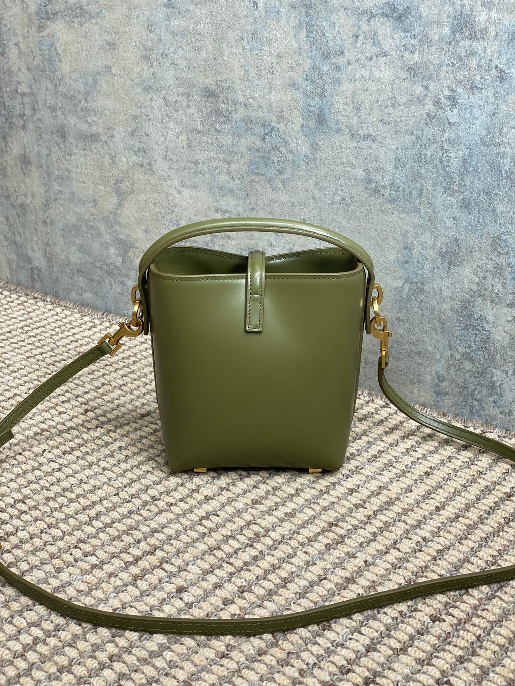 SAINT LAURENT LE 37 MINI BUCKET BAG 15 IN AVOCADO GREEN CALFSKIN GOLD HARDWARE