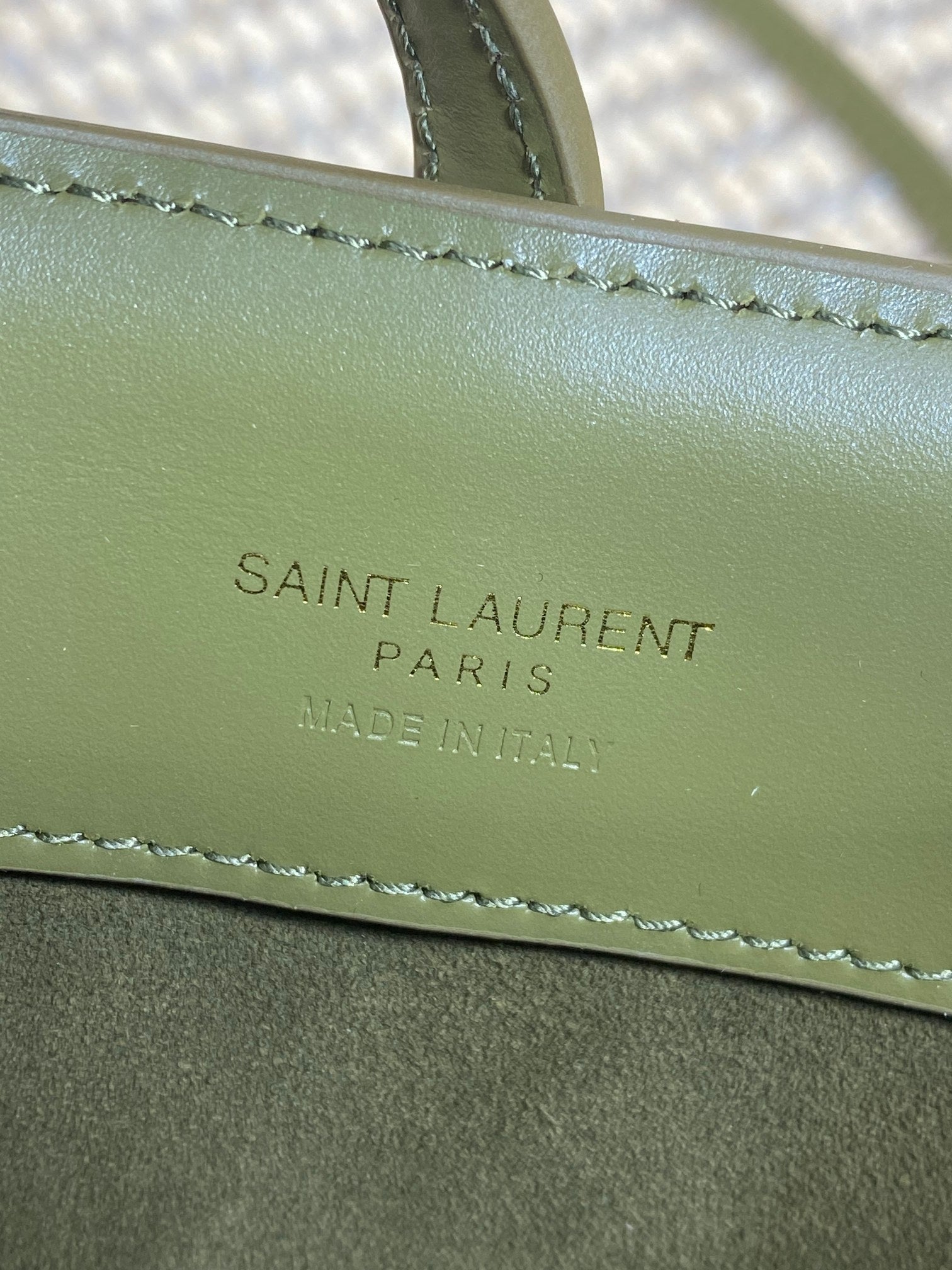 SAINT LAURENT LE 37 MINI BUCKET BAG 15 IN AVOCADO GREEN CALFSKIN GOLD HARDWARE