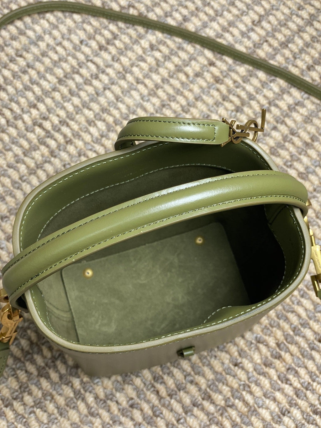 SAINT LAURENT LE 37 MINI BUCKET BAG 15 IN AVOCADO GREEN CALFSKIN GOLD HARDWARE