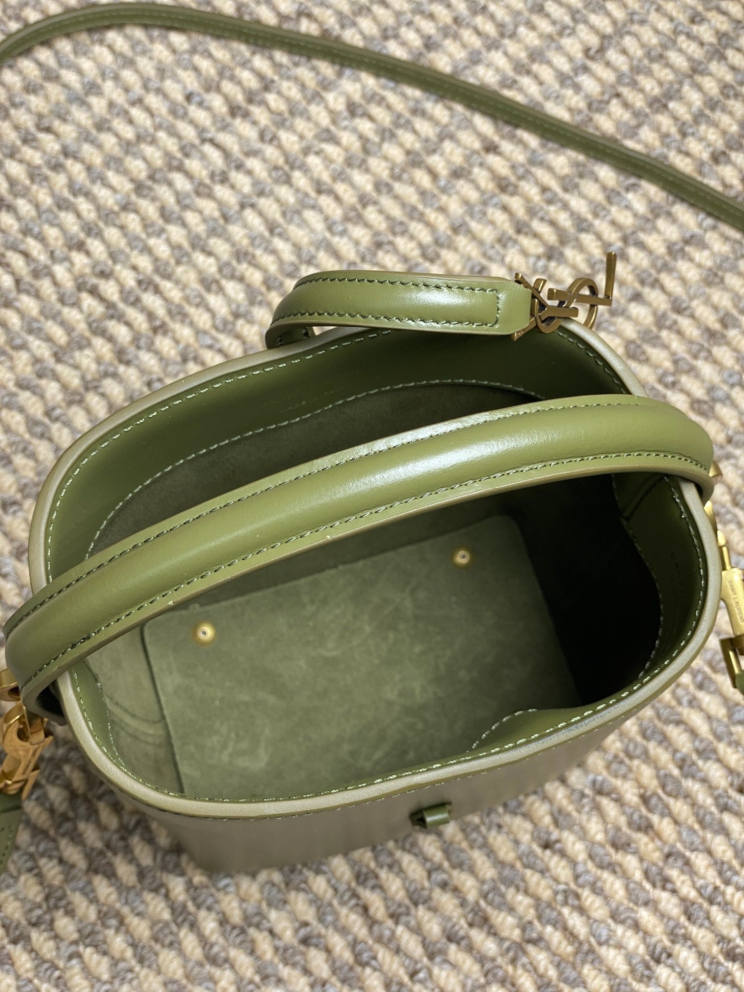SAINT LAURENT LE 37 MINI BUCKET BAG 15 IN AVOCADO GREEN CALFSKIN GOLD HARDWARE