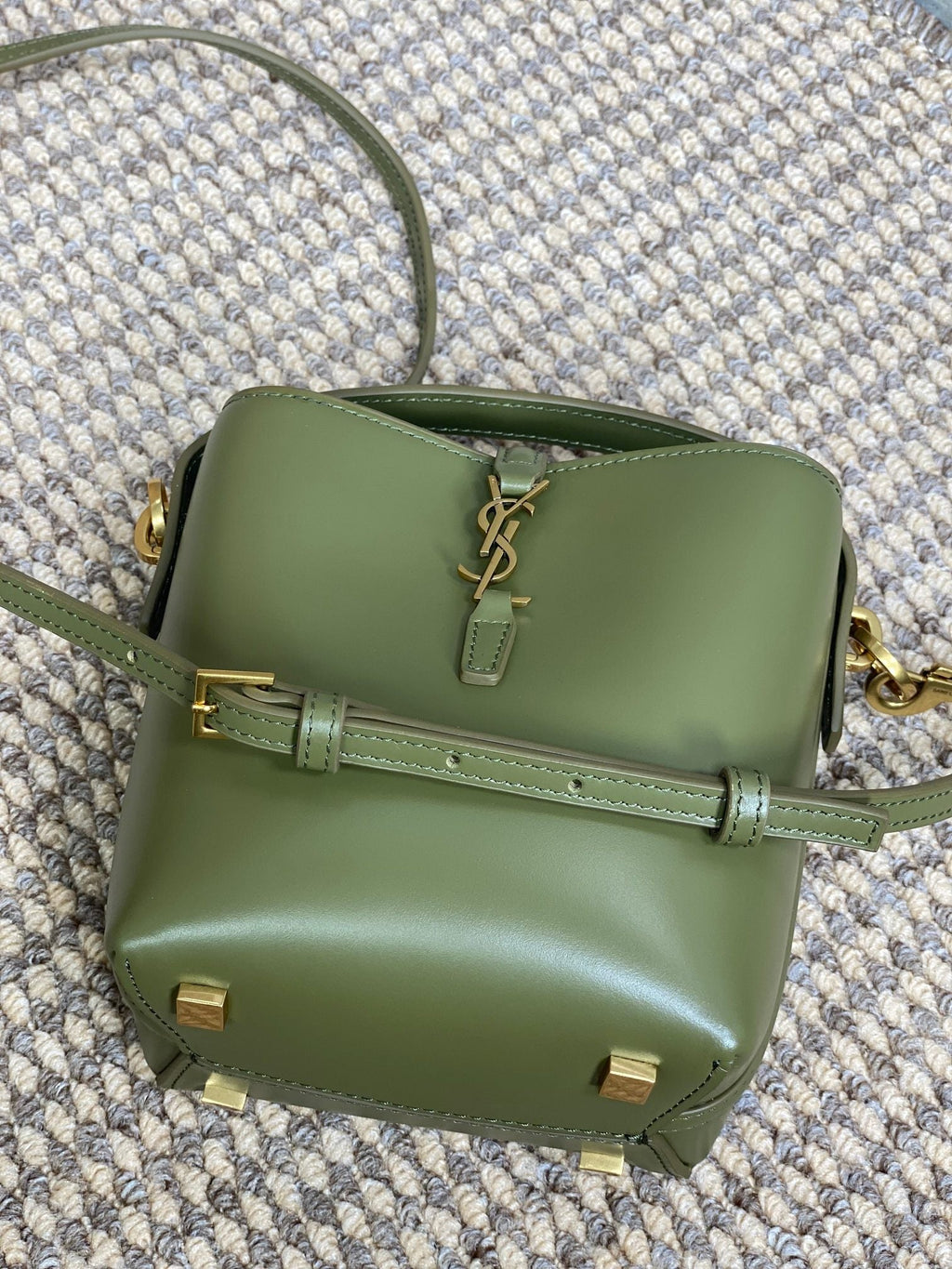 SAINT LAURENT LE 37 MINI BUCKET BAG 15 IN AVOCADO GREEN CALFSKIN GOLD HARDWARE
