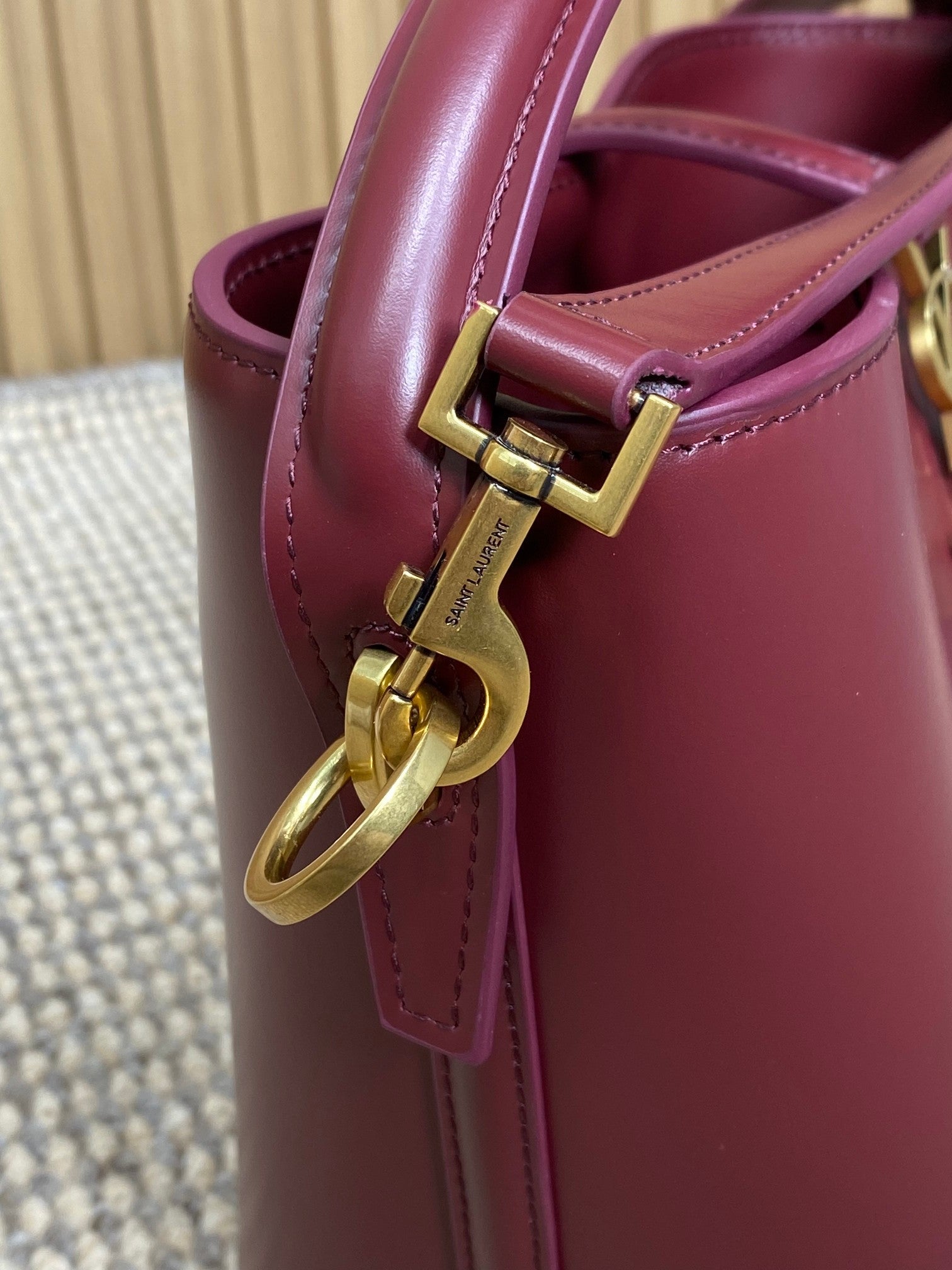 SAINT LAURENT LE 37 SMALL BUCKET BAG 20 IN BURGUNDY RED CALFSKIN GOLD HARDWARE