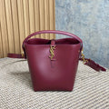 SAINT LAURENT LE 37 SMALL BUCKET BAG 20 IN BURGUNDY RED CALFSKIN GOLD HARDWARE
