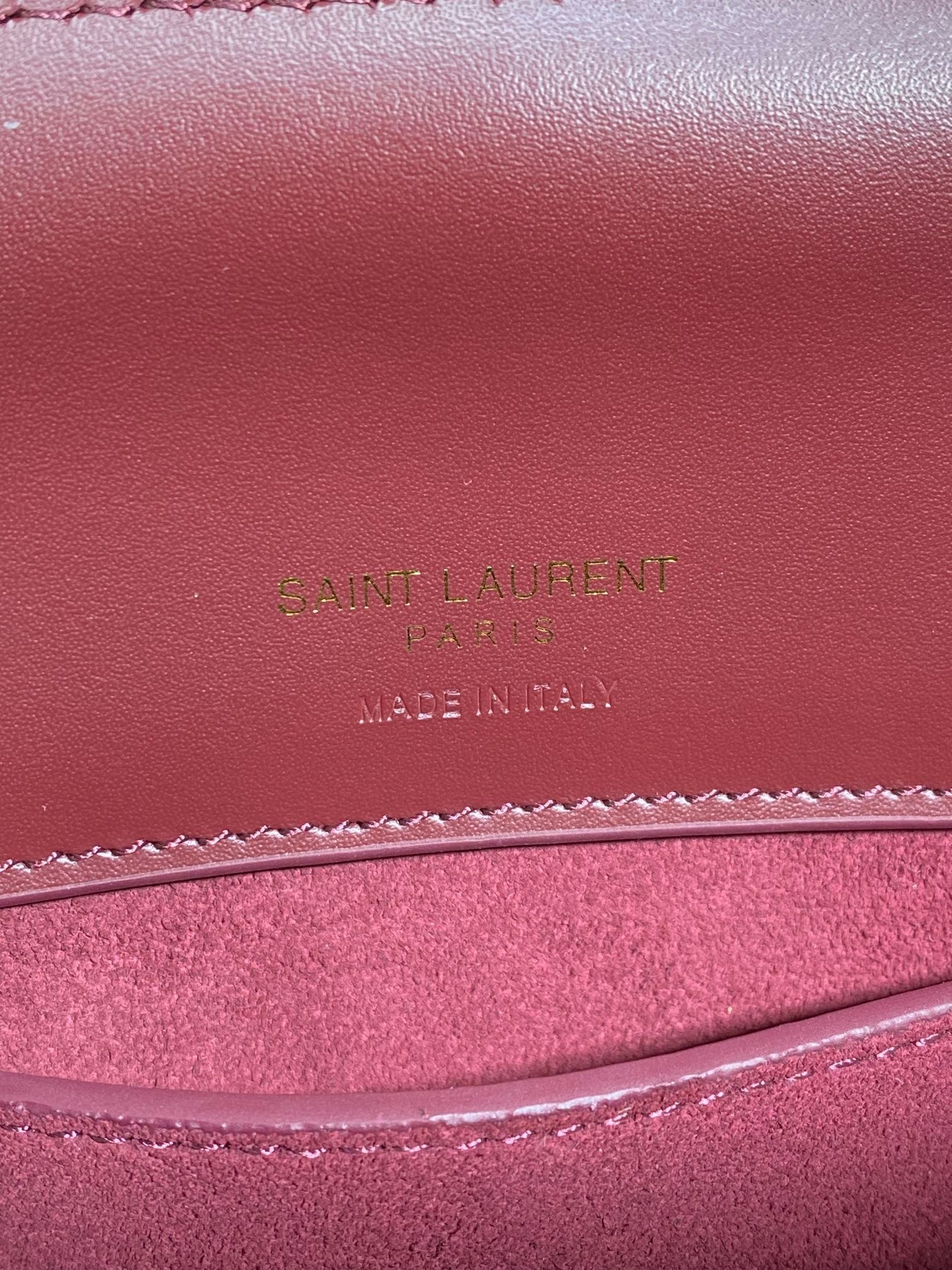 SAINT LAURENT LE 37 SMALL BUCKET BAG 20 IN BURGUNDY RED CALFSKIN GOLD HARDWARE