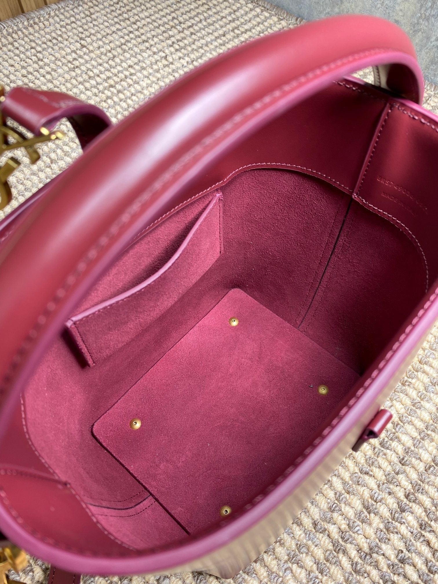 SAINT LAURENT LE 37 SMALL BUCKET BAG 20 IN BURGUNDY RED CALFSKIN GOLD HARDWARE
