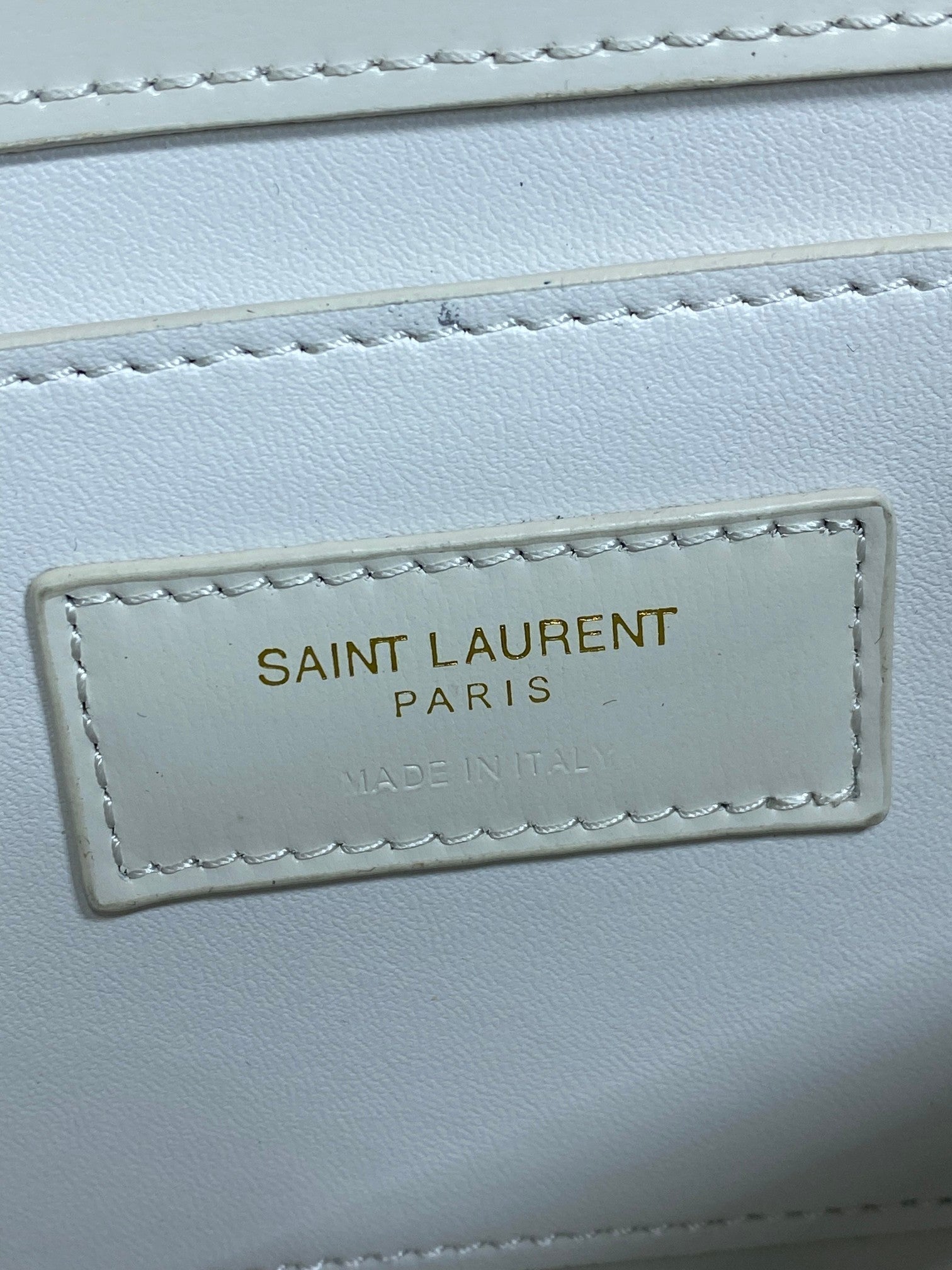SAINT LAURENT VOLTAIRE IN BOX SHOULDER BAG 21 IN WHITE CALFSKIN GOLD METALLIC