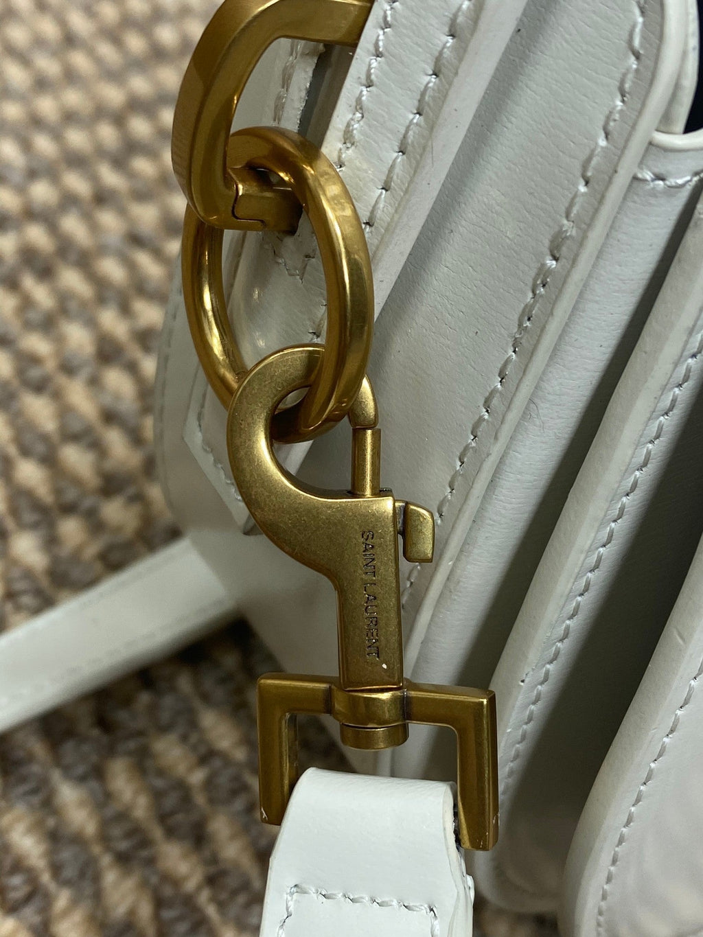 SAINT LAURENT VOLTAIRE HALF-MOON SHOULDER BAG 24 IN WHITE CALFSKIN GOLD METALLIC