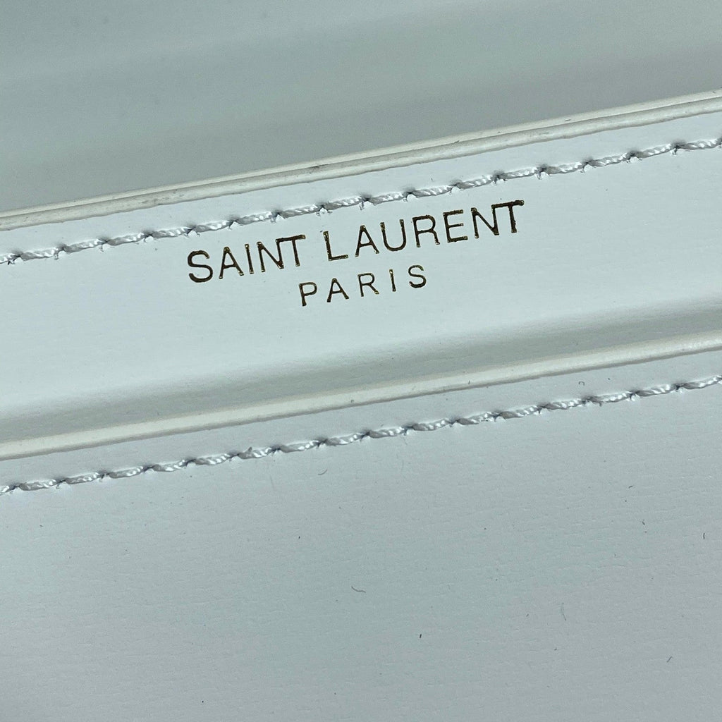 SAINT LAURENT VOLTAIRE HALF-MOON SHOULDER BAG 24 IN WHITE CALFSKIN GOLD METALLIC