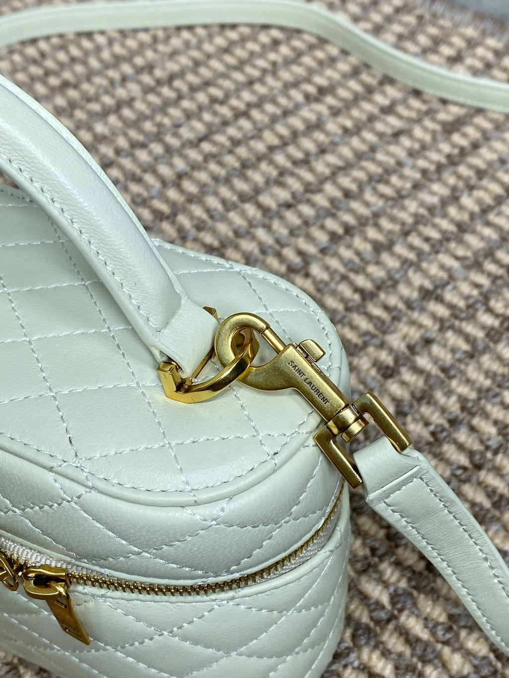 SAINT LAURENT GABY MINI VANITY 18 IN IVORY WHITE LAMBSKIN GOLD HARDWARE