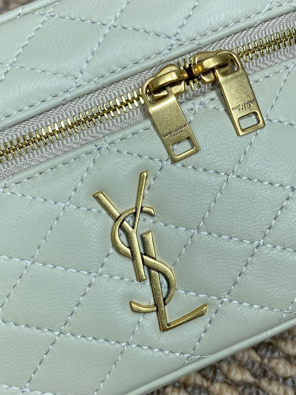 SAINT LAURENT GABY MINI VANITY 18 IN IVORY WHITE LAMBSKIN GOLD HARDWARE