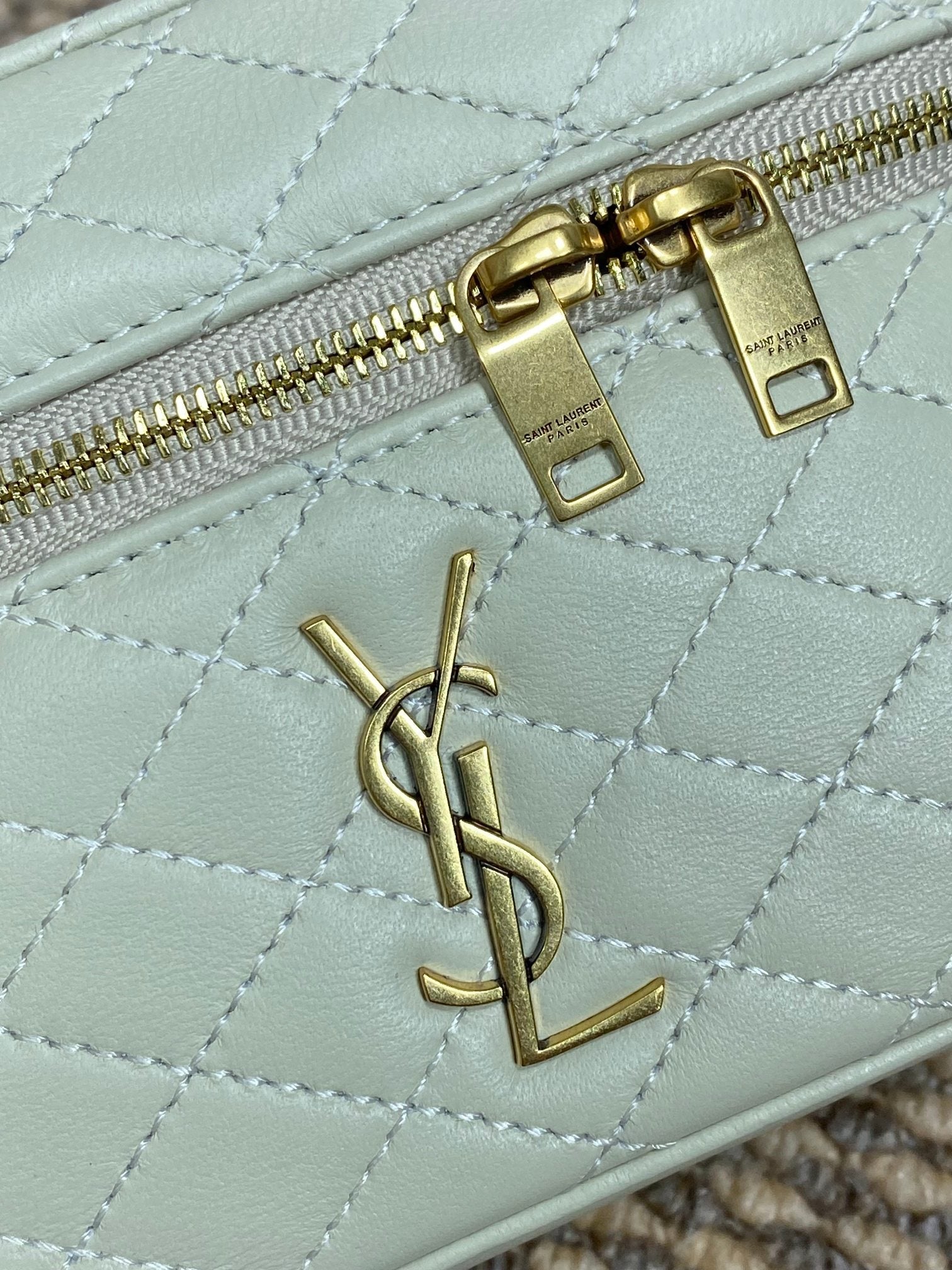 SAINT LAURENT GABY MINI VANITY 18 IN IVORY WHITE LAMBSKIN GOLD HARDWARE