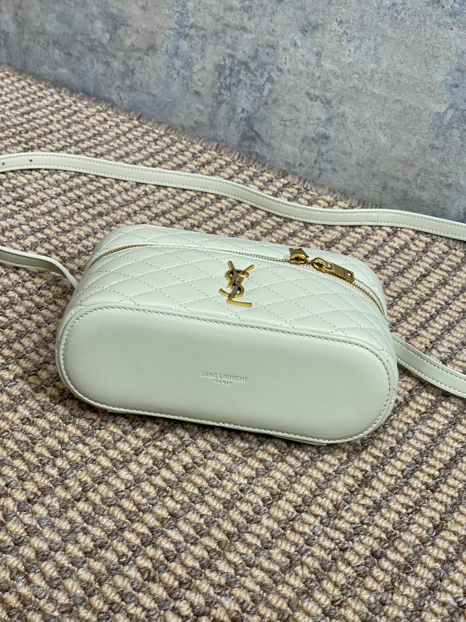 SAINT LAURENT GABY MINI VANITY 18 IN IVORY WHITE LAMBSKIN GOLD HARDWARE