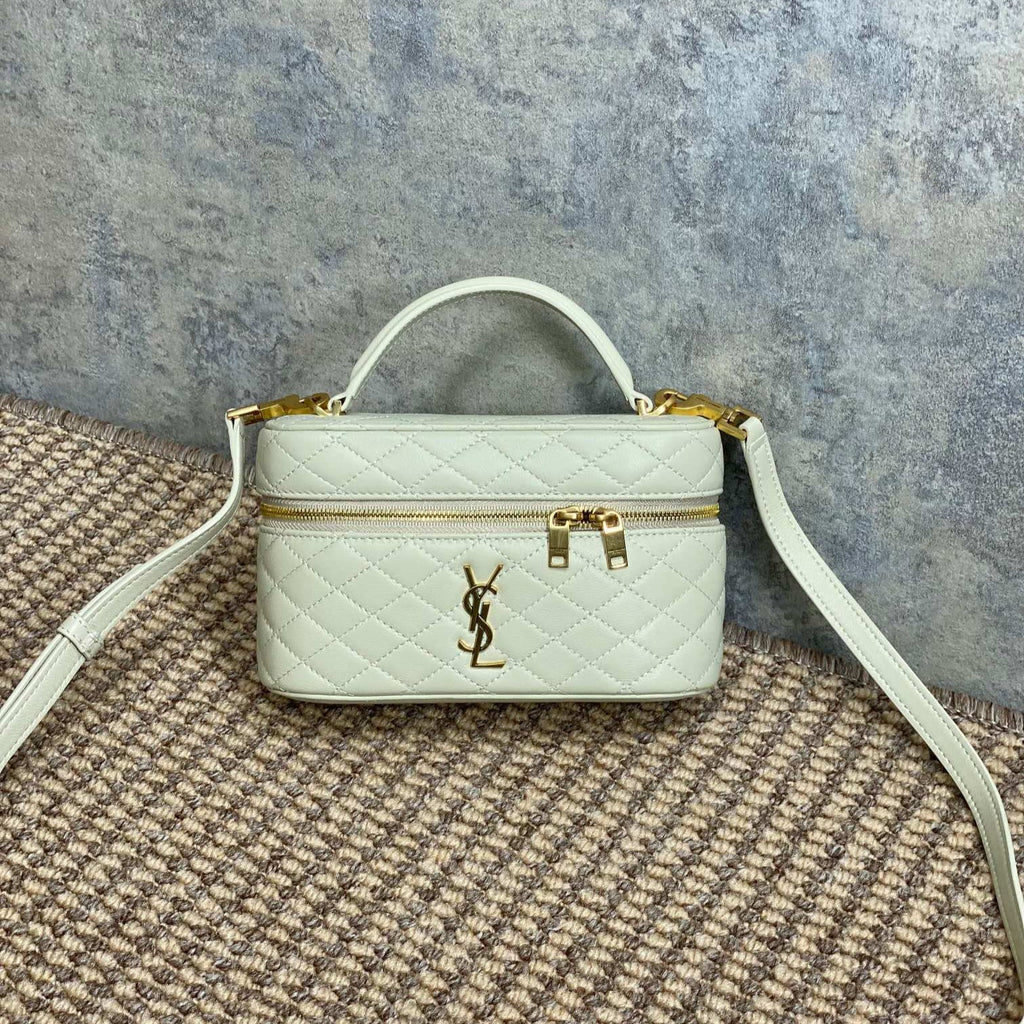 SAINT LAURENT GABY MINI VANITY 18 IN IVORY WHITE LAMBSKIN GOLD HARDWARE