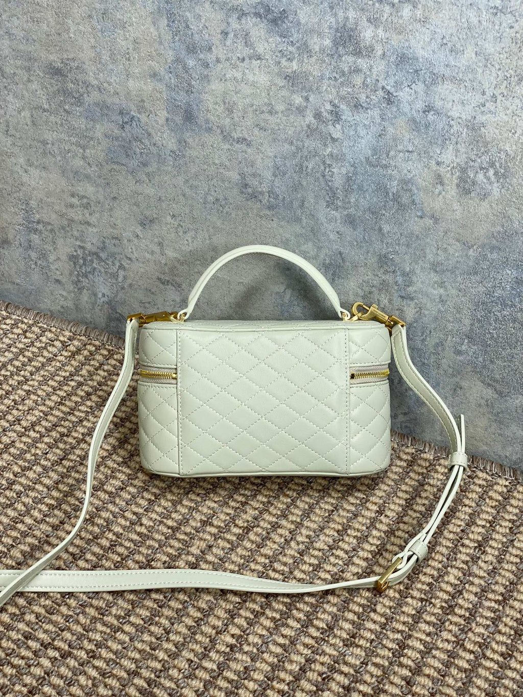 SAINT LAURENT GABY MINI VANITY 18 IN IVORY WHITE LAMBSKIN GOLD HARDWARE