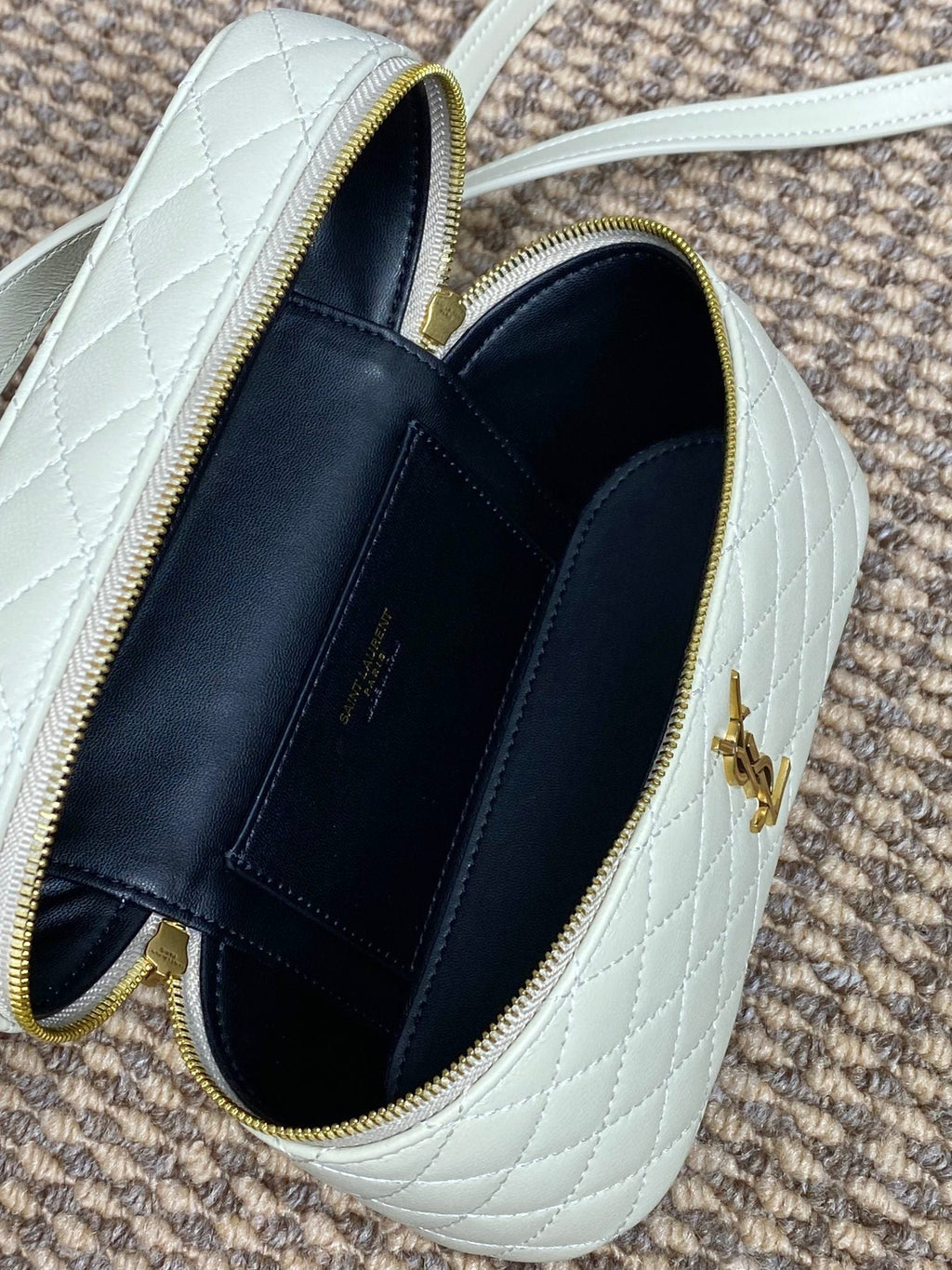 SAINT LAURENT GABY MINI VANITY 18 IN IVORY WHITE LAMBSKIN GOLD HARDWARE