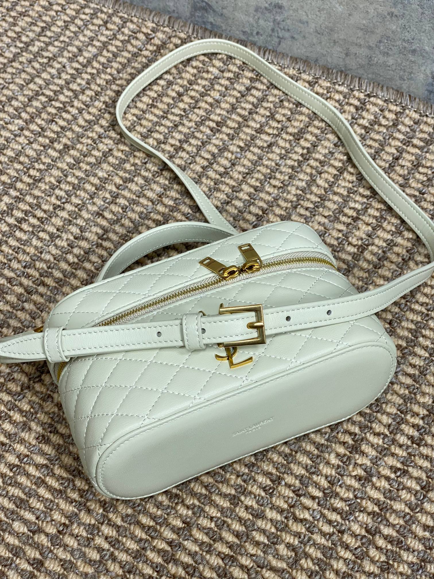 SAINT LAURENT GABY MINI VANITY 18 IN IVORY WHITE LAMBSKIN GOLD HARDWARE